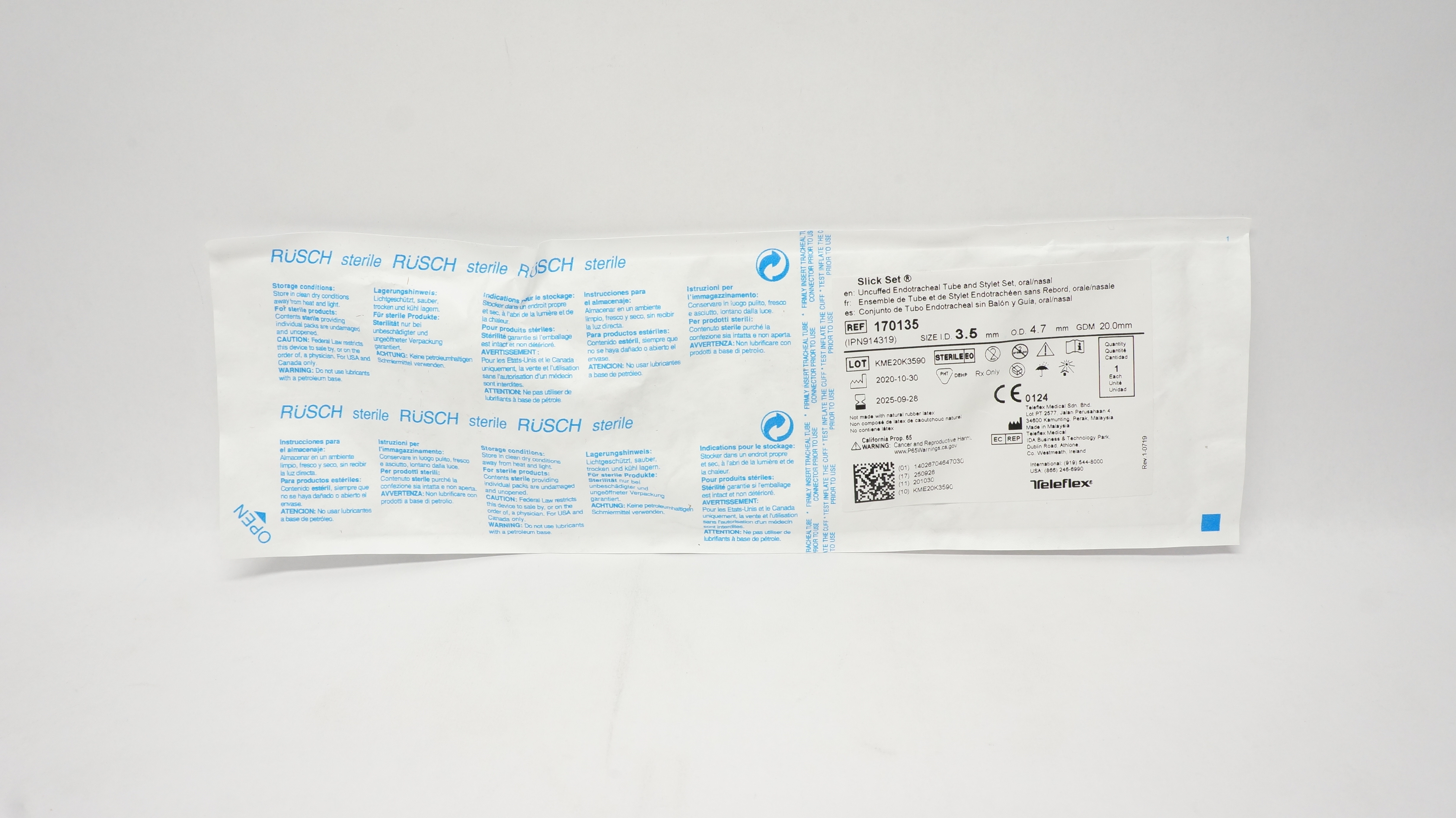 Teleflex 170135 Slick Set Uncuffed Endotracheal Tube and Stylet Set 3.5 x 4.7mm