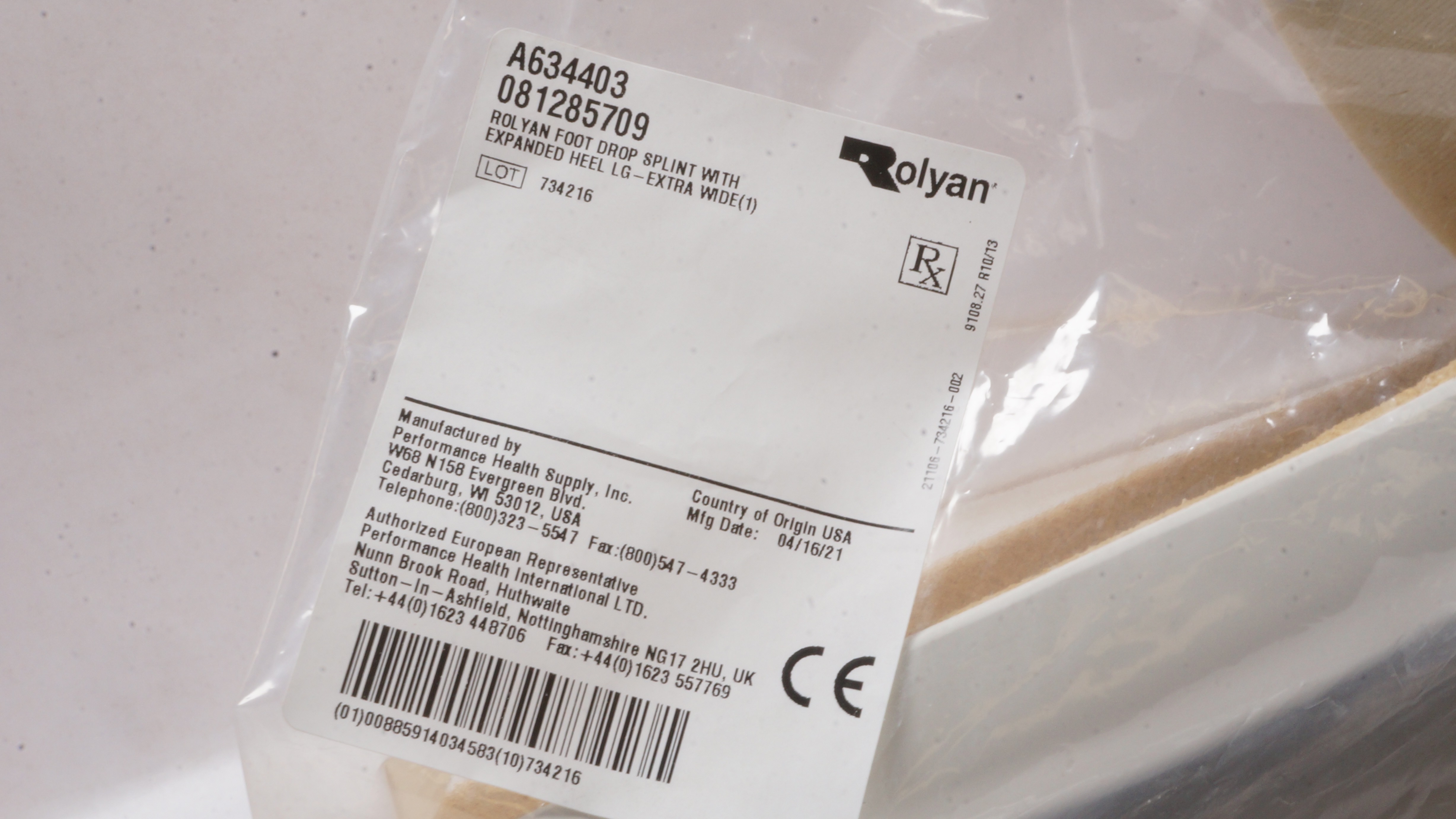 Performance Health A634403 Rolyan Foot Drop Splint W/Expanded Heel LG-Extra Wide