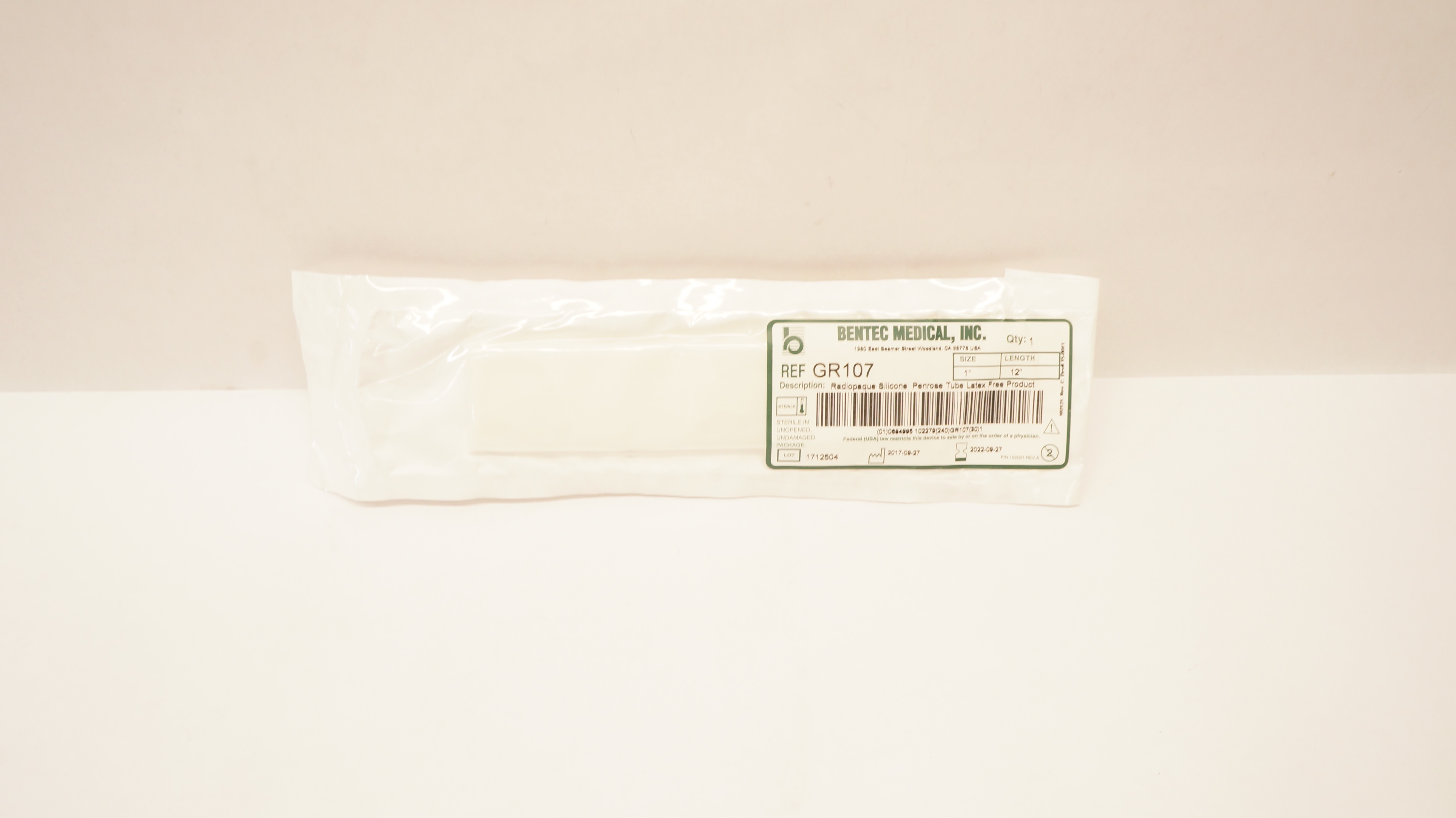 Bentec Medical GR107 Radiopaque Silicone Penrose Tube, Size 1, 12inch (x)