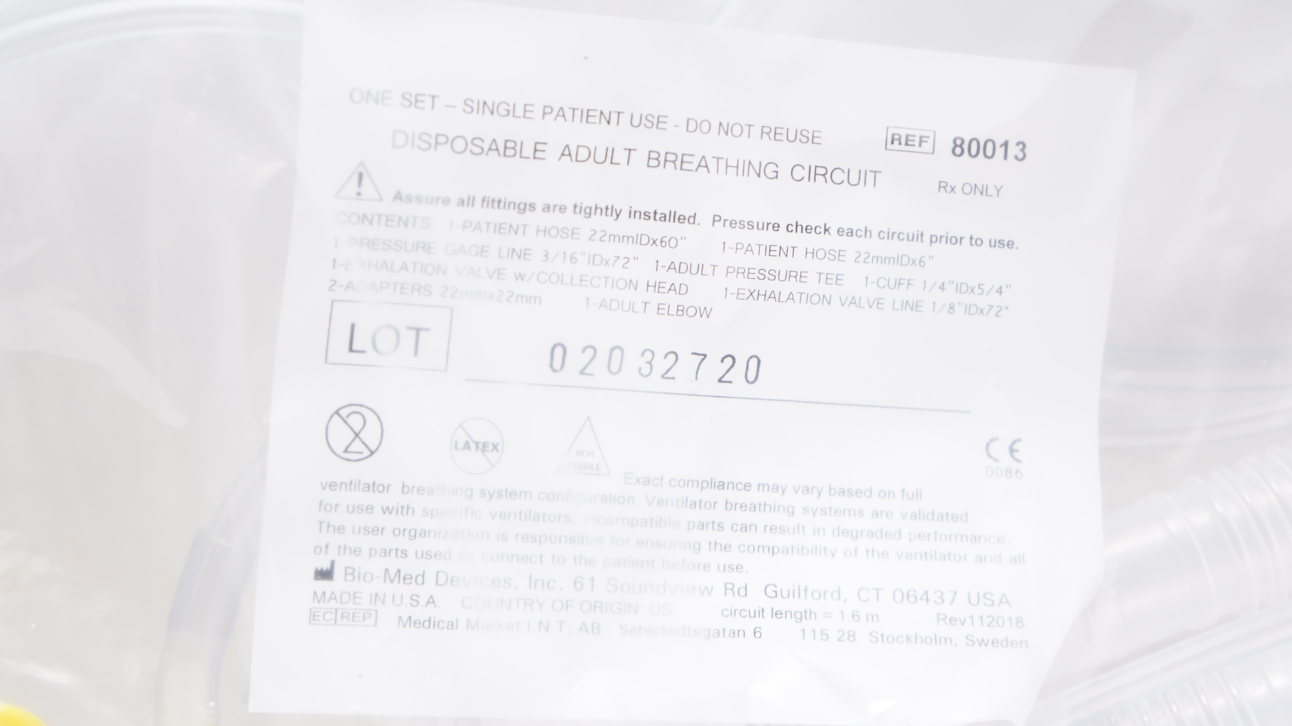 Bio-Med 80013 Disposable Adult Breathing Circuit
