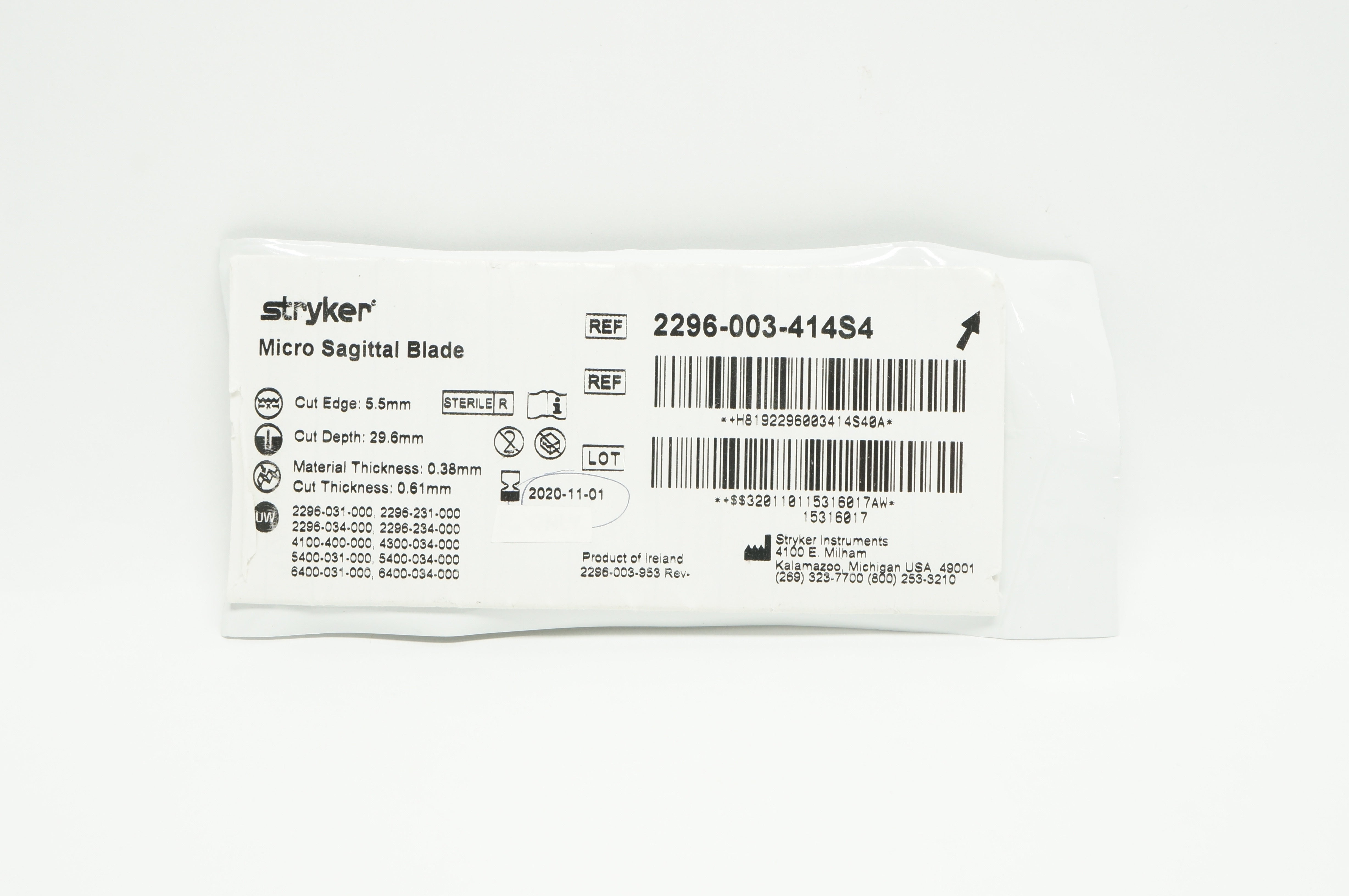 Stryker 2296-003-414S4 Micro Sagittal Blade 5.5mm x 29.6mm x 0.38mm (x)