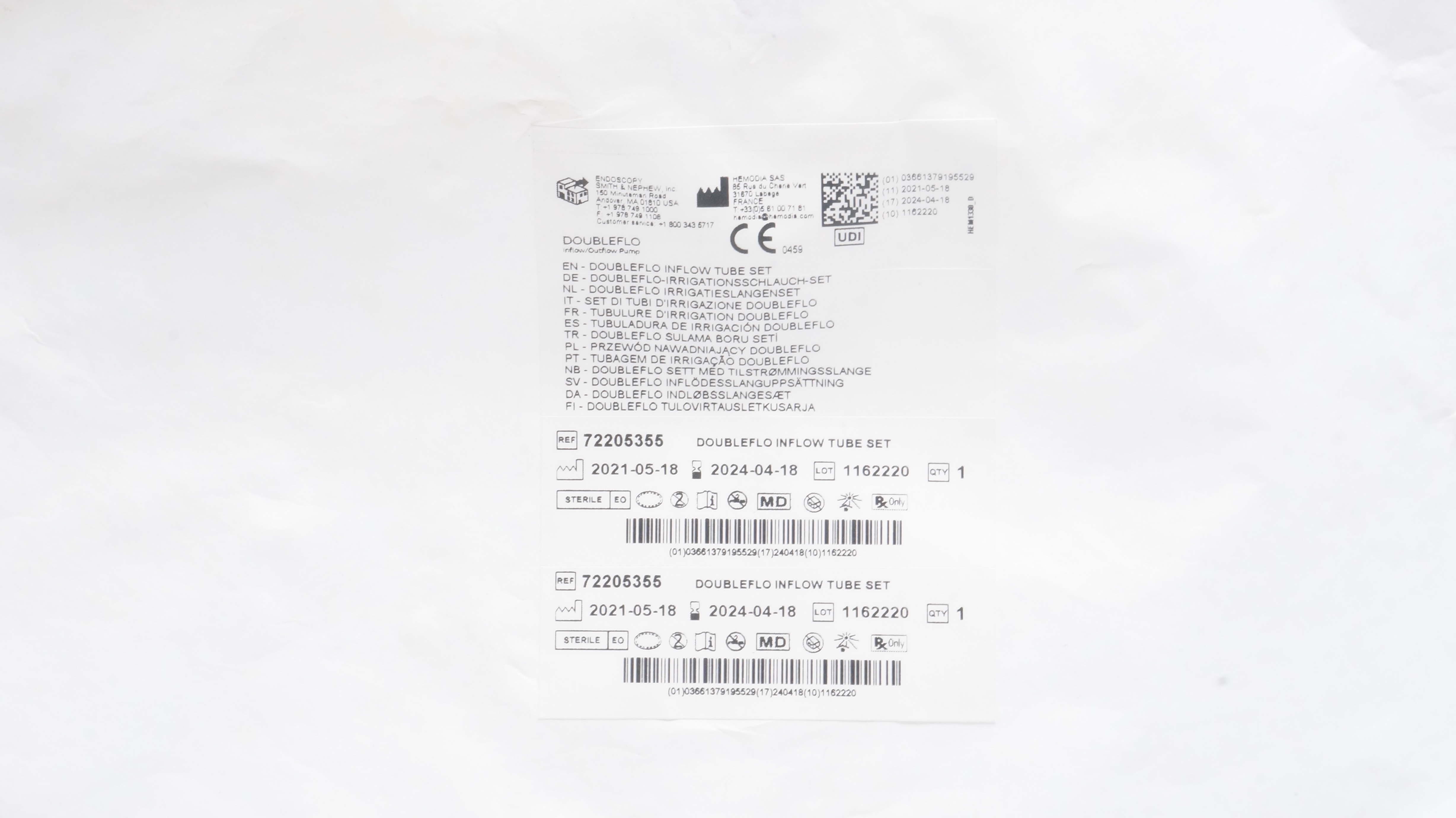 Hemodia SAS 72205355 Smith&Nephew Doubleflo Outflow Tube Set (x)