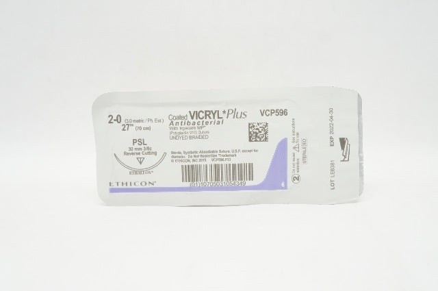 Ethicon VCP596 2-0 Coated Vicryl Stre PSL 30mm 3/8c Reverse Cutting, 27inch (x)