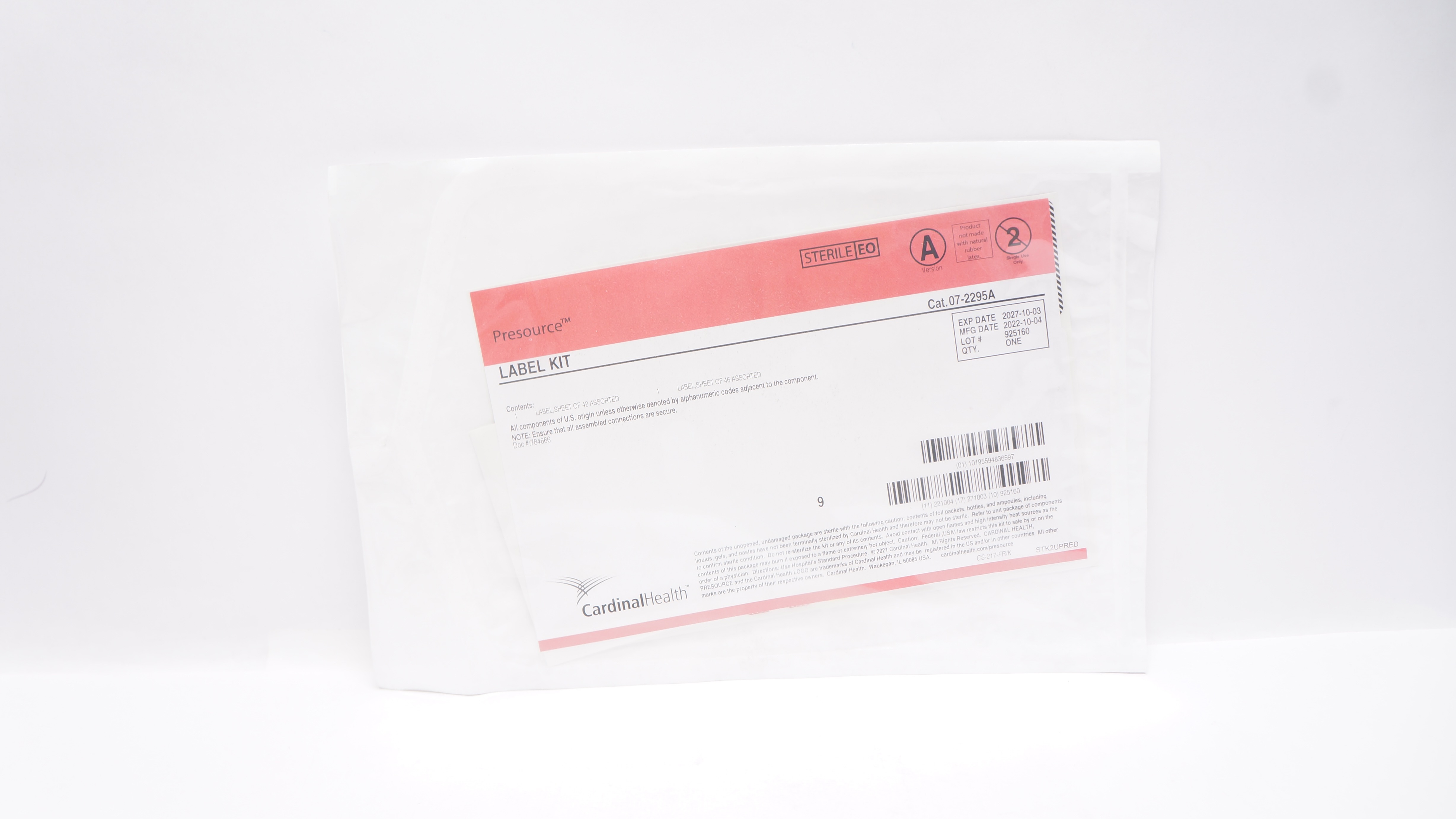 Cardinal Health 07-2295A Presource Label Kit