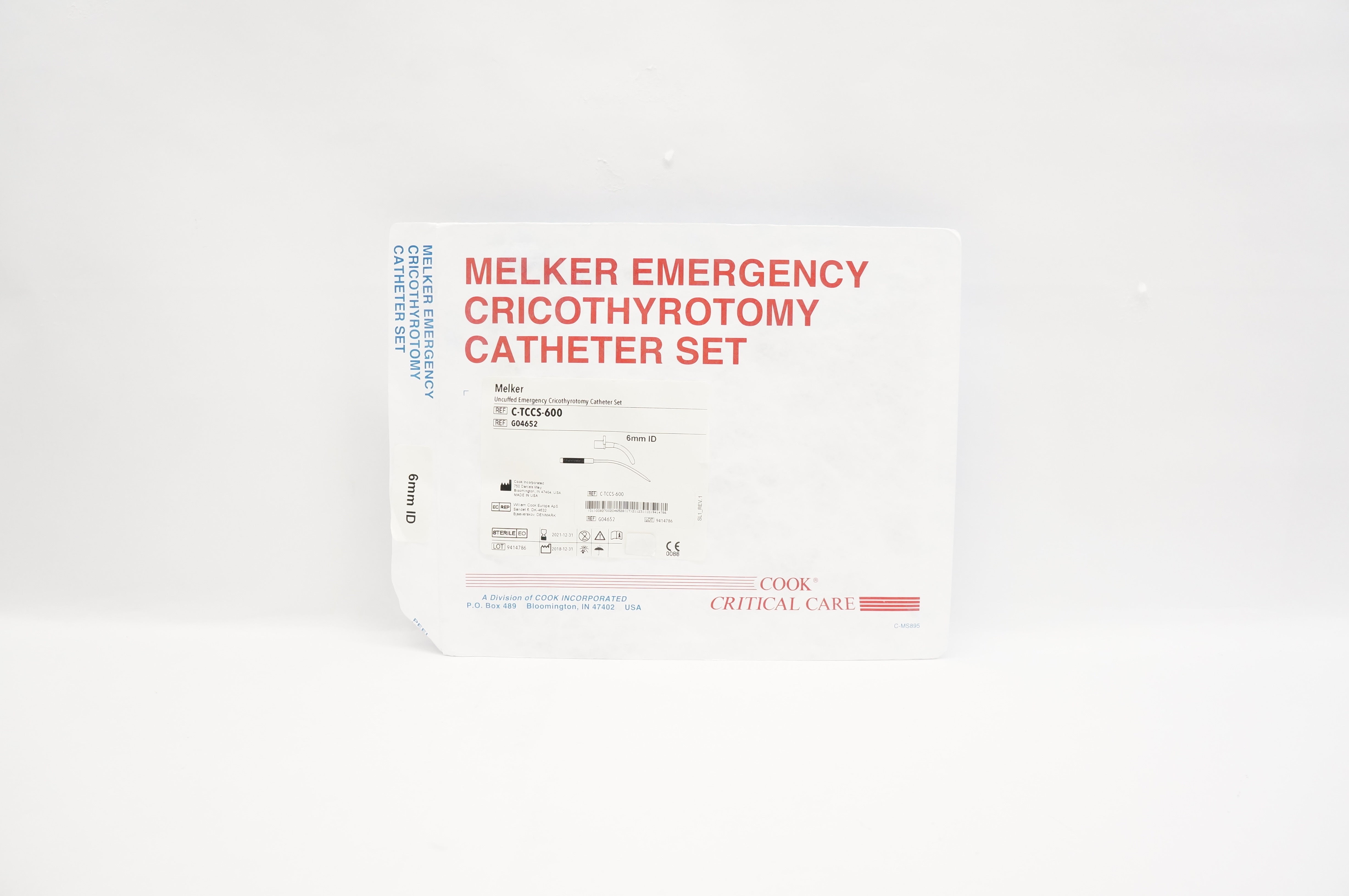 Cook Medical G04652 Melker Uncuffed Emergency Cricothyrotomy Cath. Set 6mm(x)