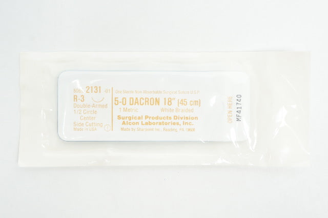 Alcon 8065-2131-01 5-0 Dacron White Braided R-3 Double-Armed 1/2 Circle, 18inch