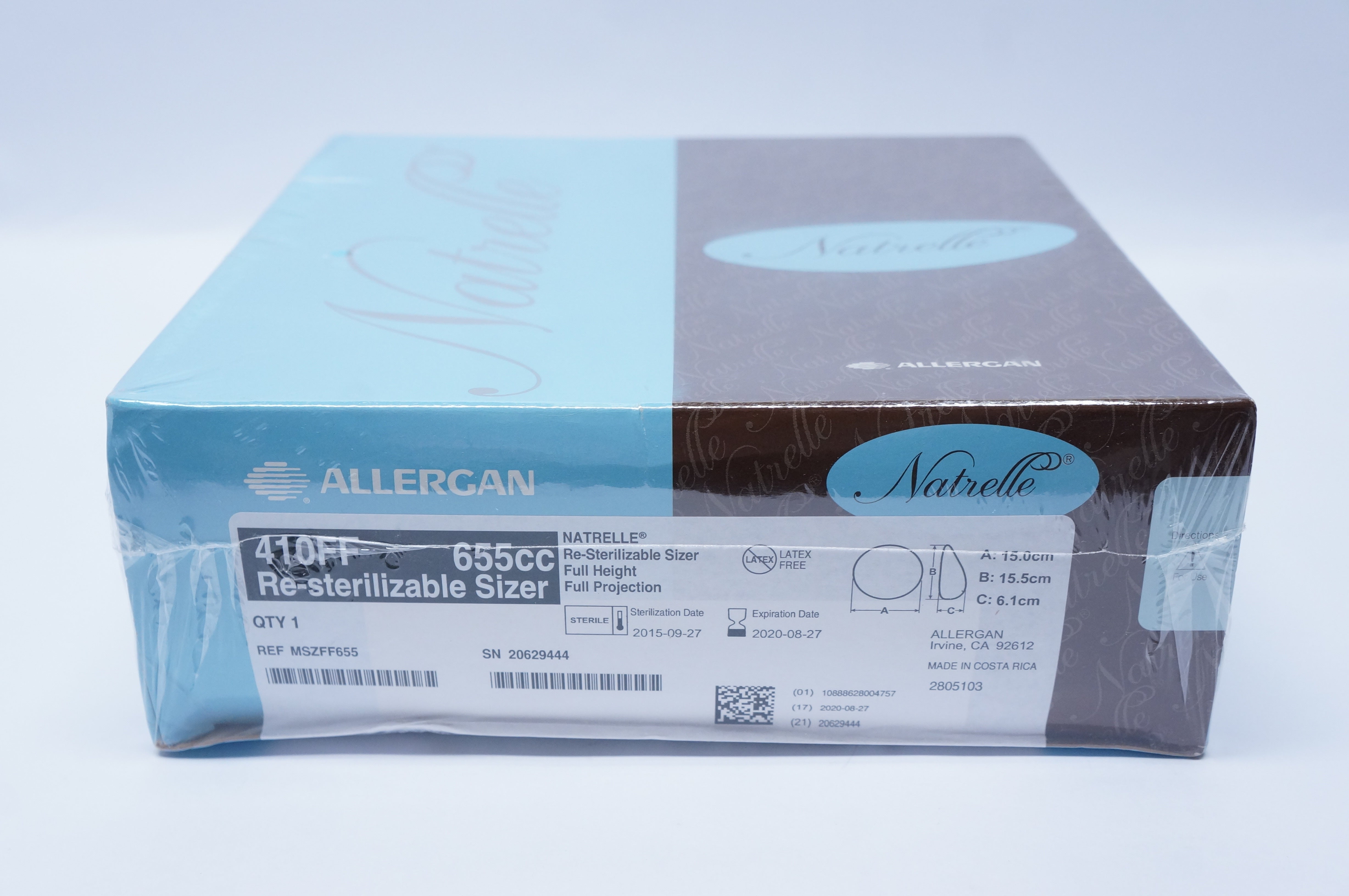 Allergan MSZFF655 410FF NATRELLE Re-Sterilizable Sizer 655cc, 15.0cm x 15.5cm