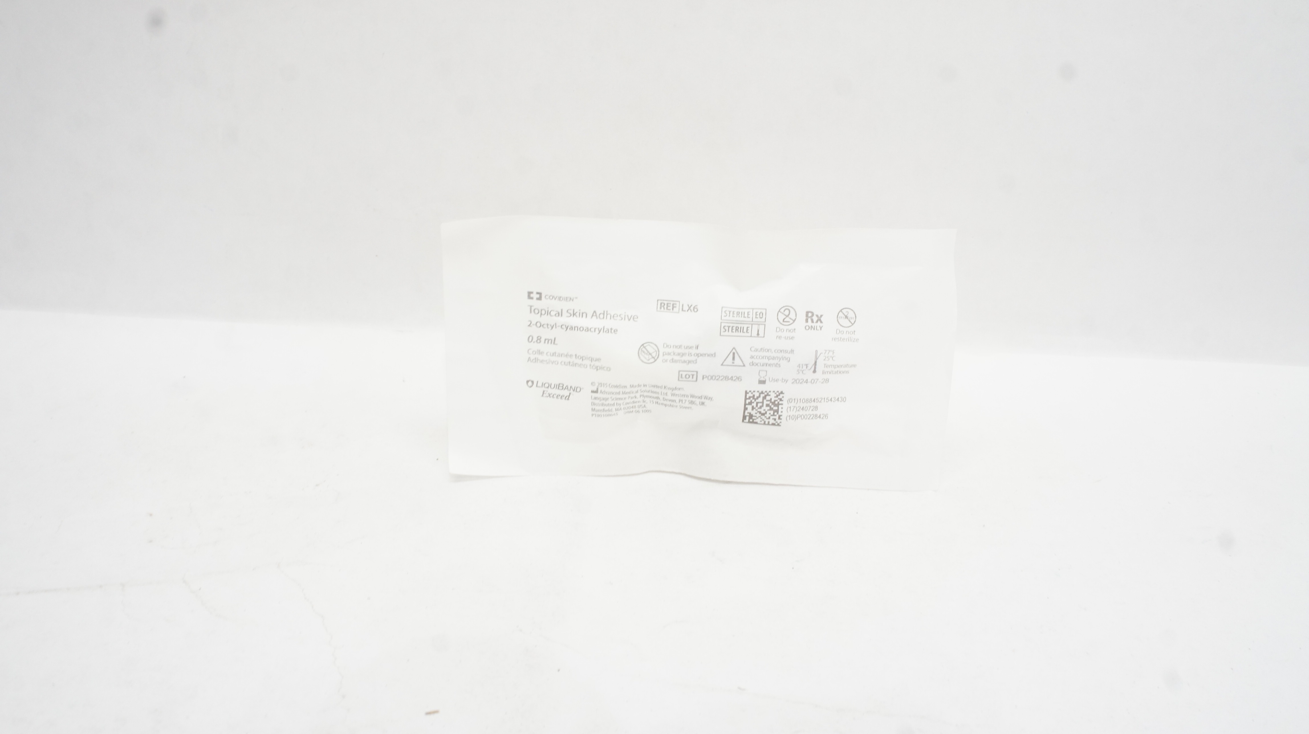 Covidien LX6 Topical Skin Adhesive 2-Octyl-Cyanoacrylate 0.8ml