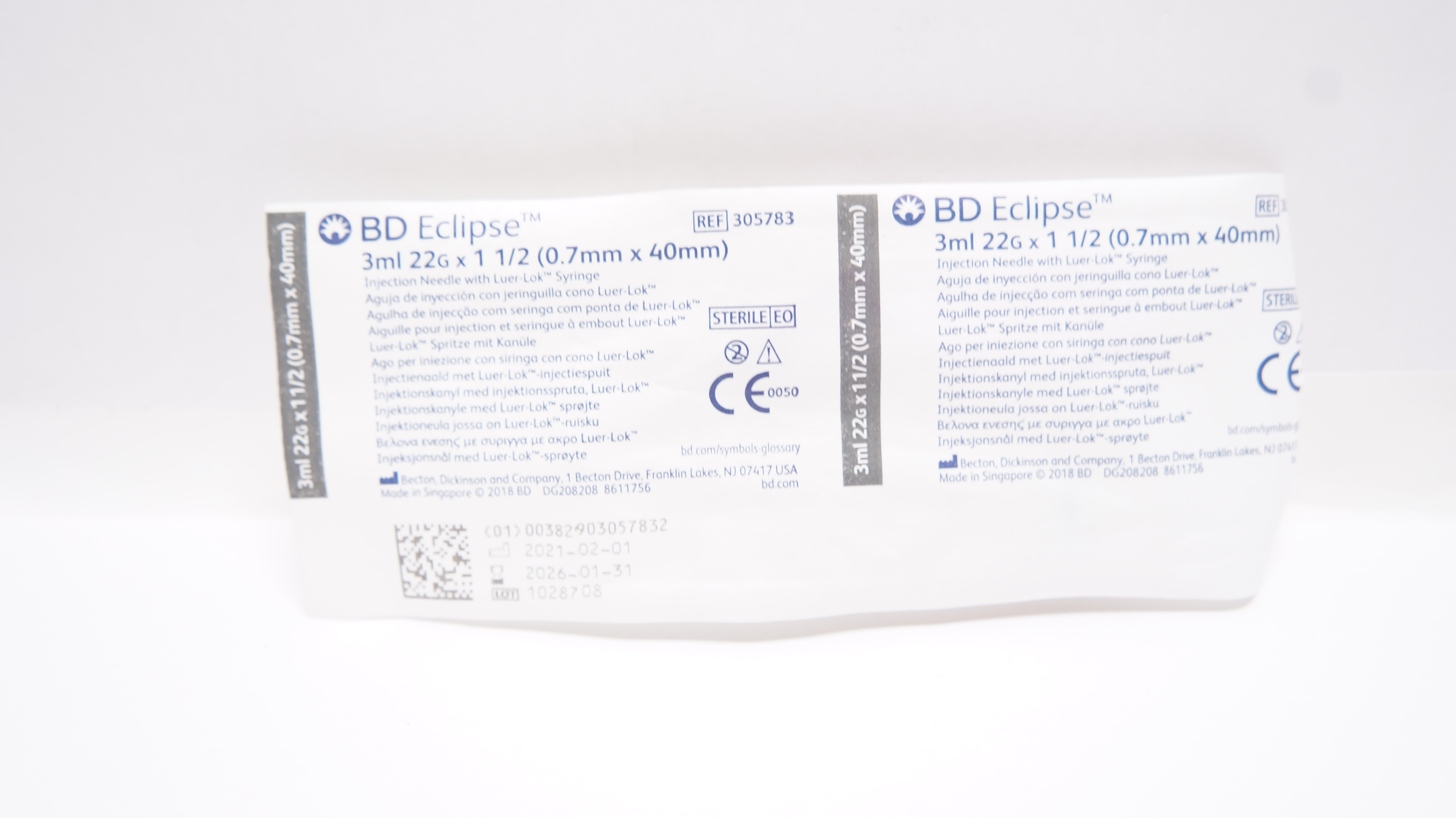 BD 305783 Eclipse Injection Ndle with Luer-Lok Syringe 3ml, 22G x 1 1/2inch