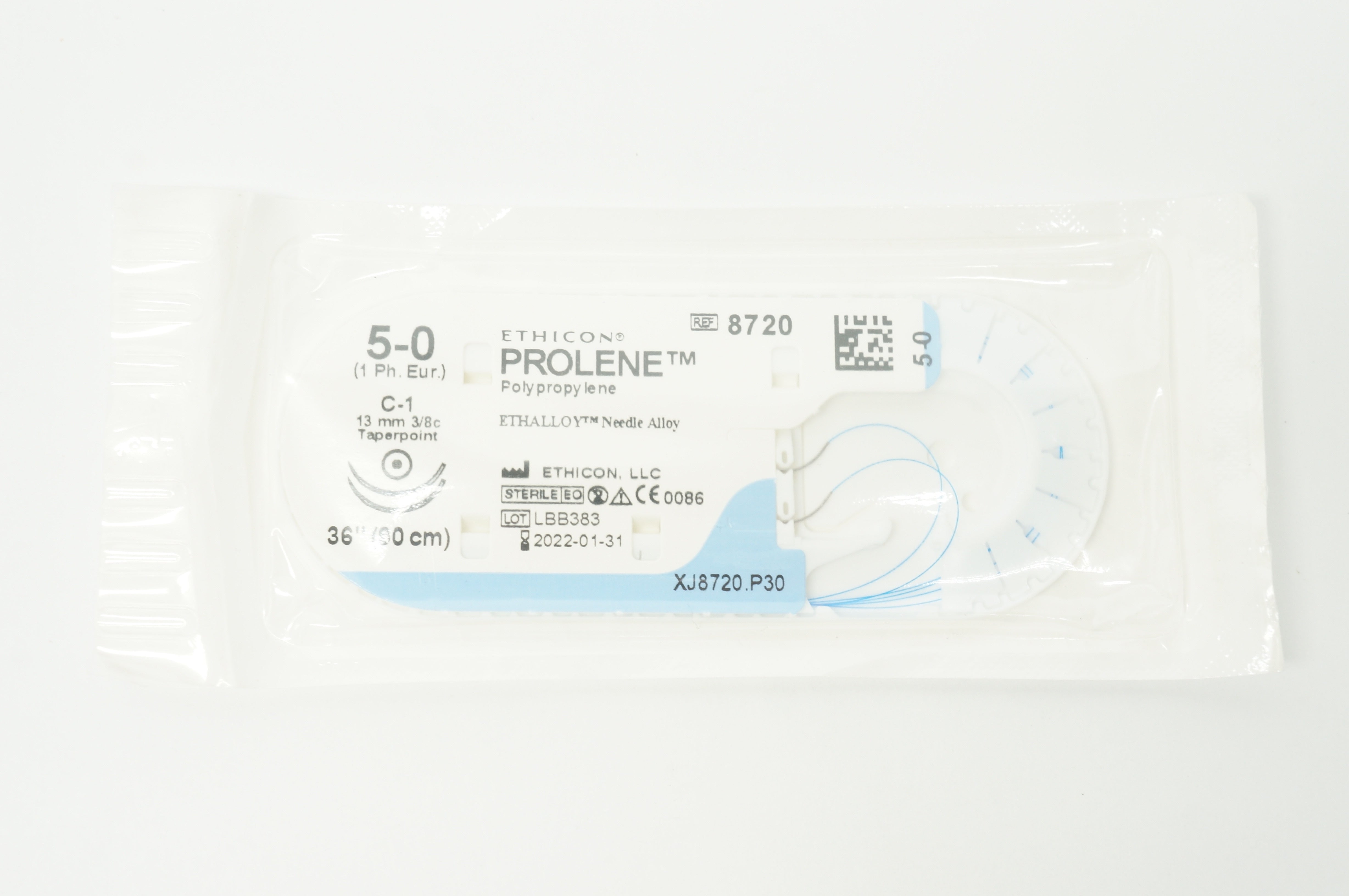 Ethicon 8720 5-0 PROLENE, C-1, 13mm 3/8c Taperpoint, 36inch (x)