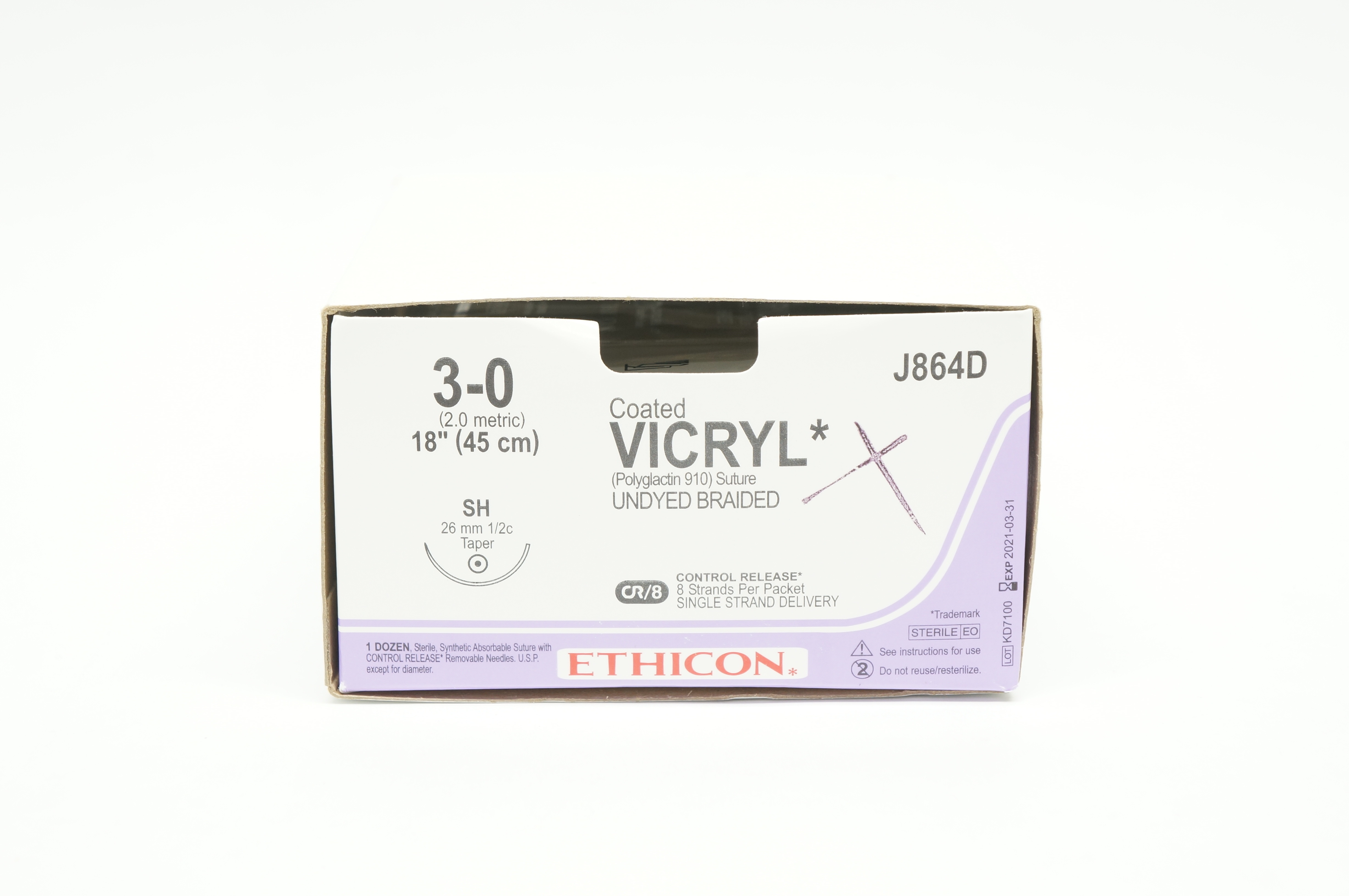 Ethicon J864D 3-0 Coated VICRYL SH 26mm 1/2c Taper 18 inch CR/8 - Box of 12