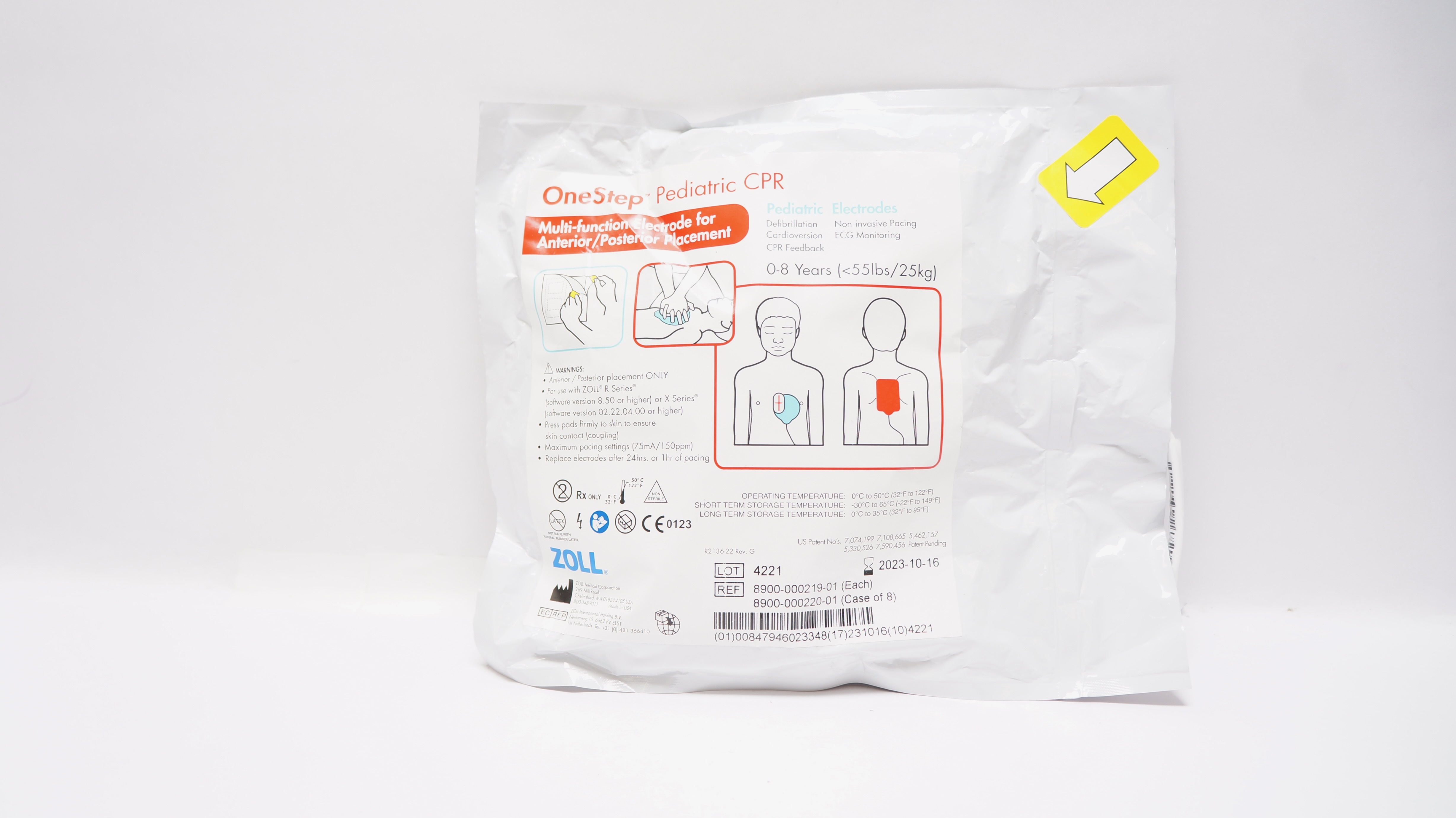 Zoll 8900-000219-01 OneStep Pediatric Multi-Function Electrode 0-8Years<55lbs(x)