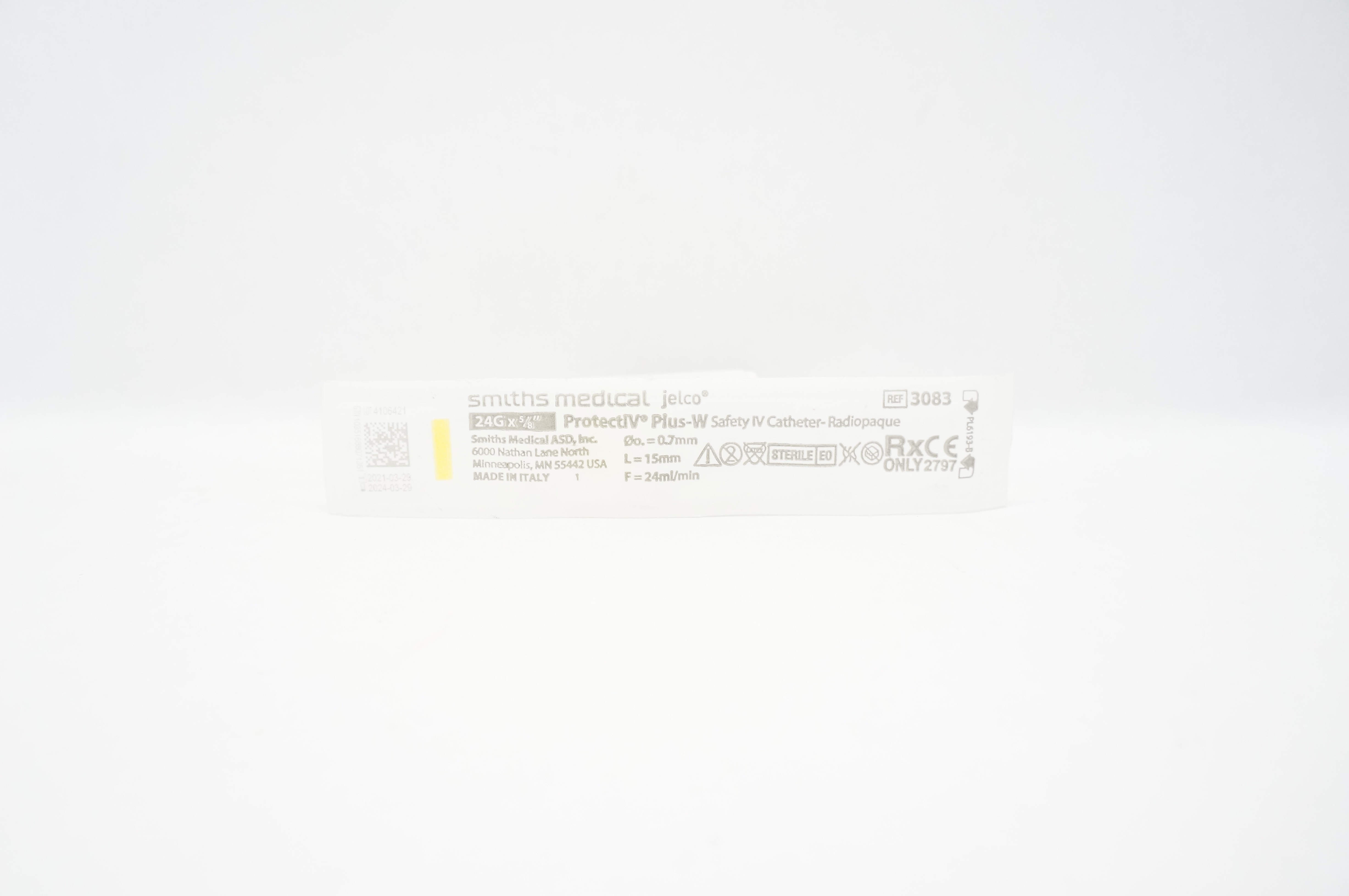 Smiths Medical 3083 Jelco Protect IV Plus-W Safety IV Cath. 24G x 5/8 inch