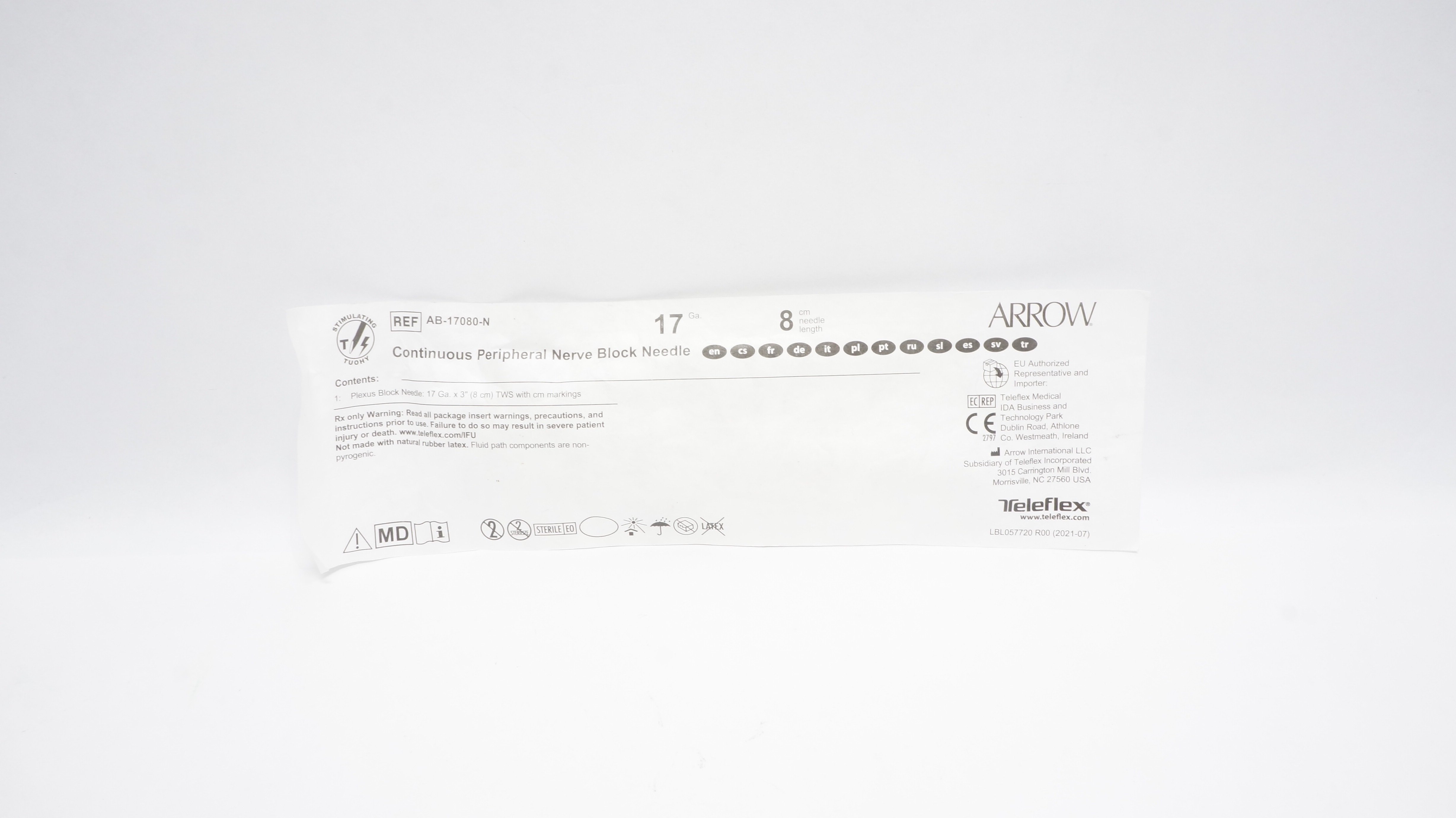 Arrow AR-17080-N Continuous Peripheral Nerve Block Ndle. 17Ga x 3inch (x)