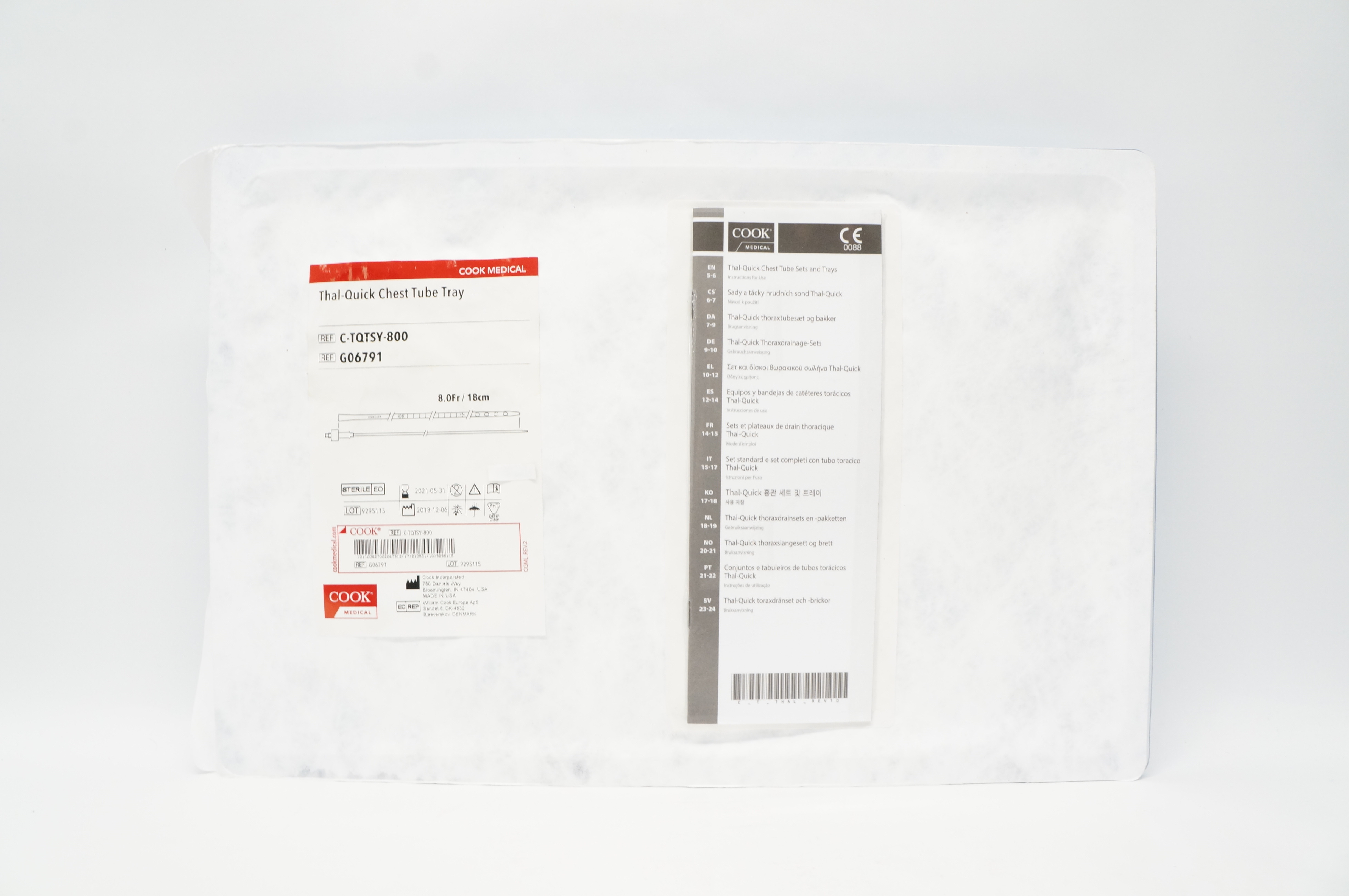 Cook Medical G06791 Thal-Quick Chest Tube Tray 8.0Fr x 18cm