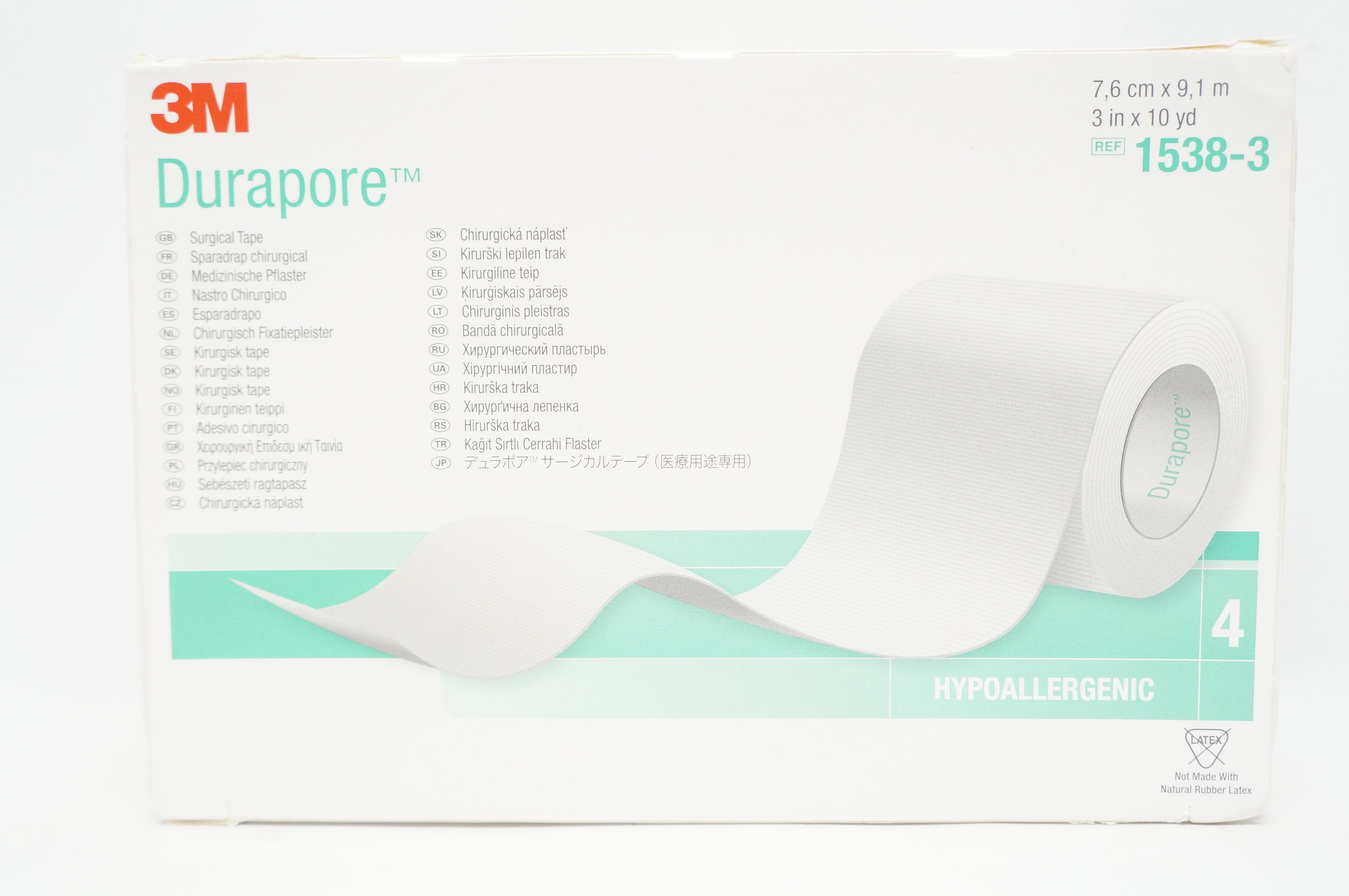 3M 1538-3 Durapore Surgical Tape 3inch x 10yd (x) - Box of 4