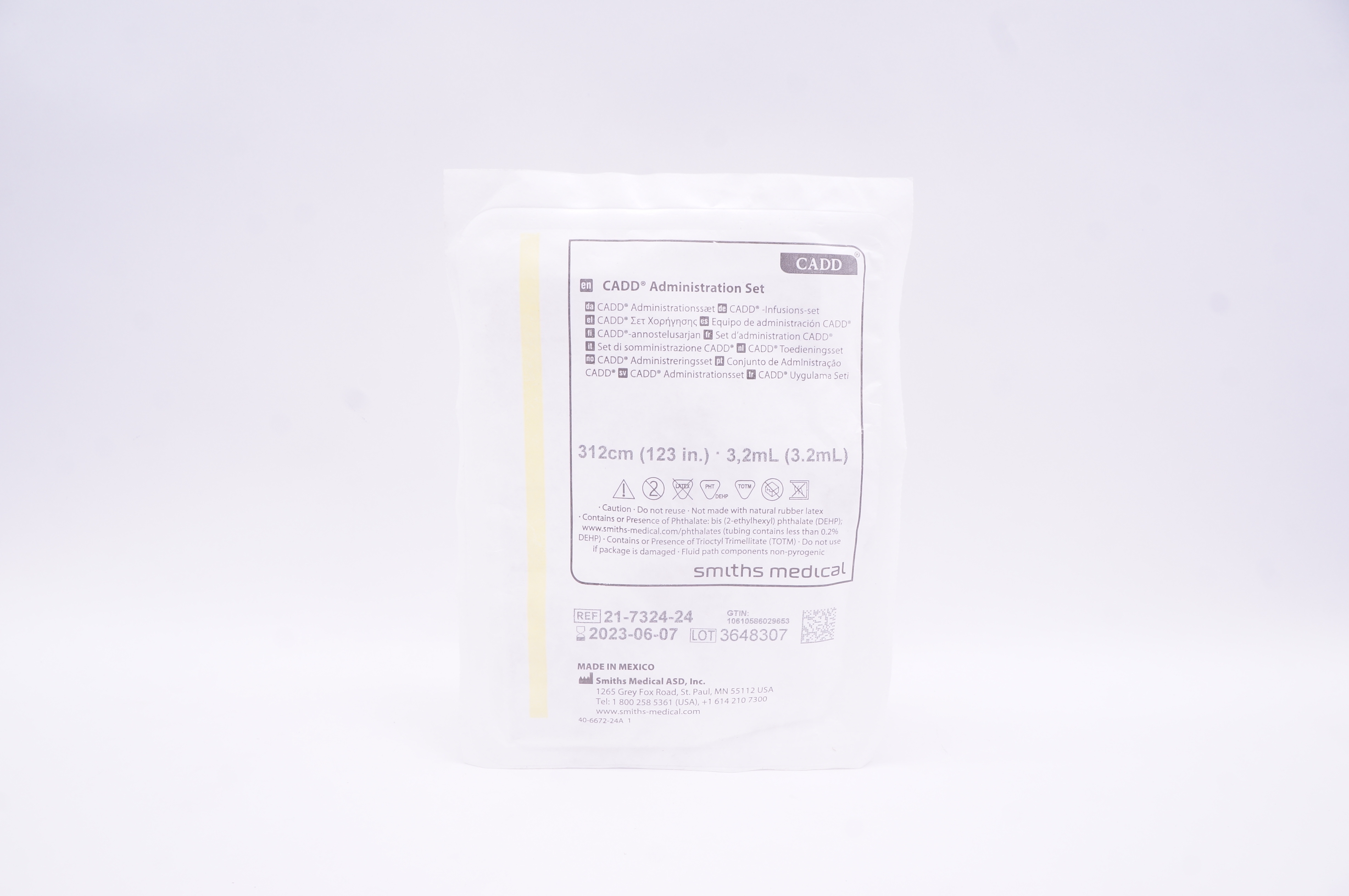 Smith Medical 21-7324-24 Cadd Administration Set 312cm 3.2ml