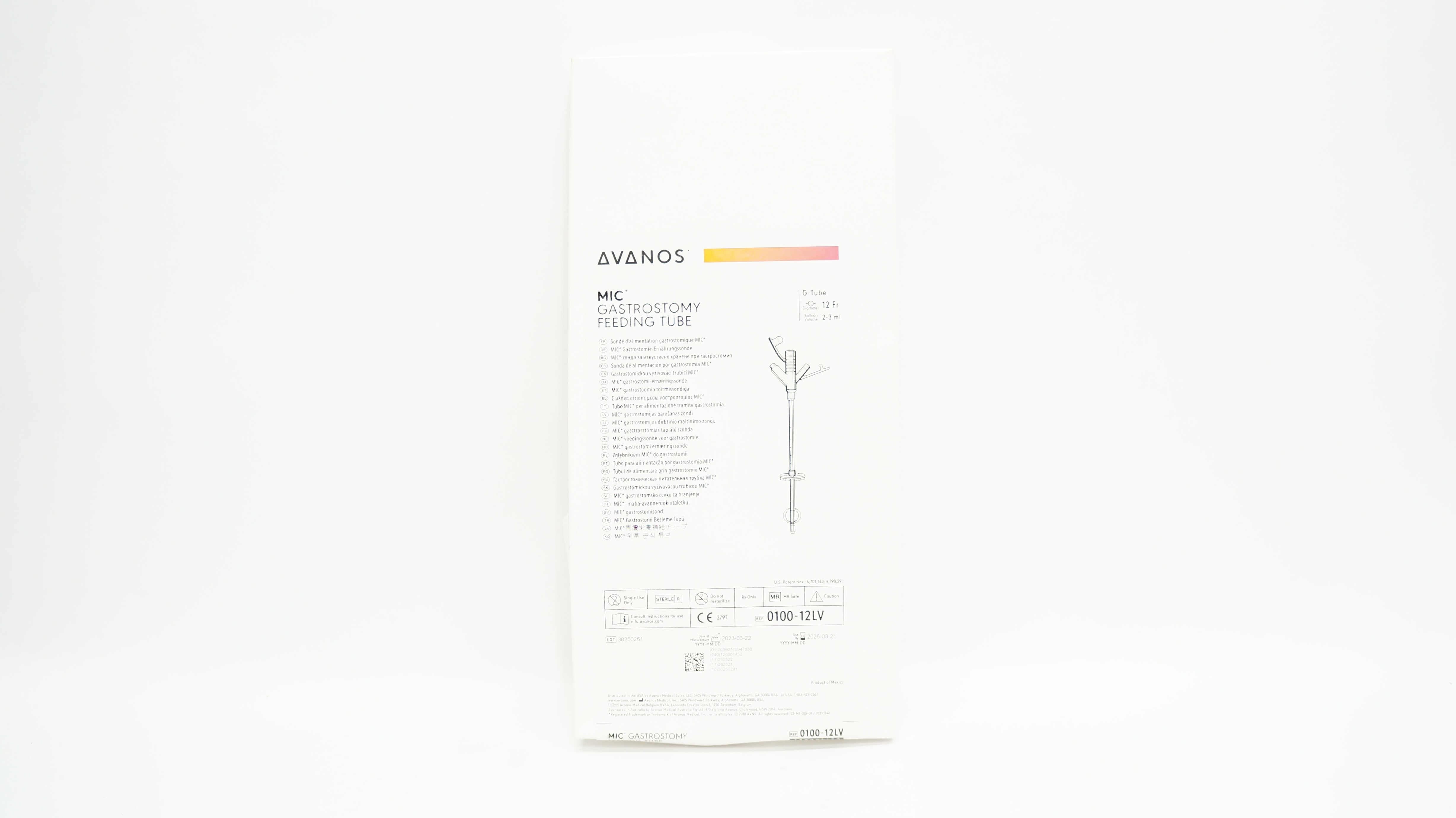 Avanos 0100-12LV Mic Gastrostomy Feeding Tube 12Fr x 2-3mL