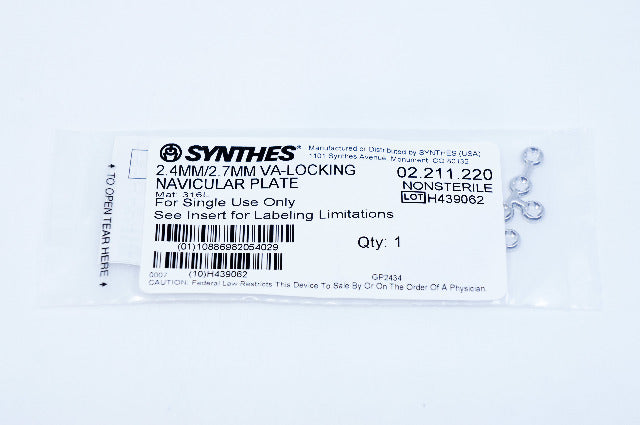 Synthes 02.211.220 2.4MM/2.7MM VA-LOCKING NAVICULAR PLATE