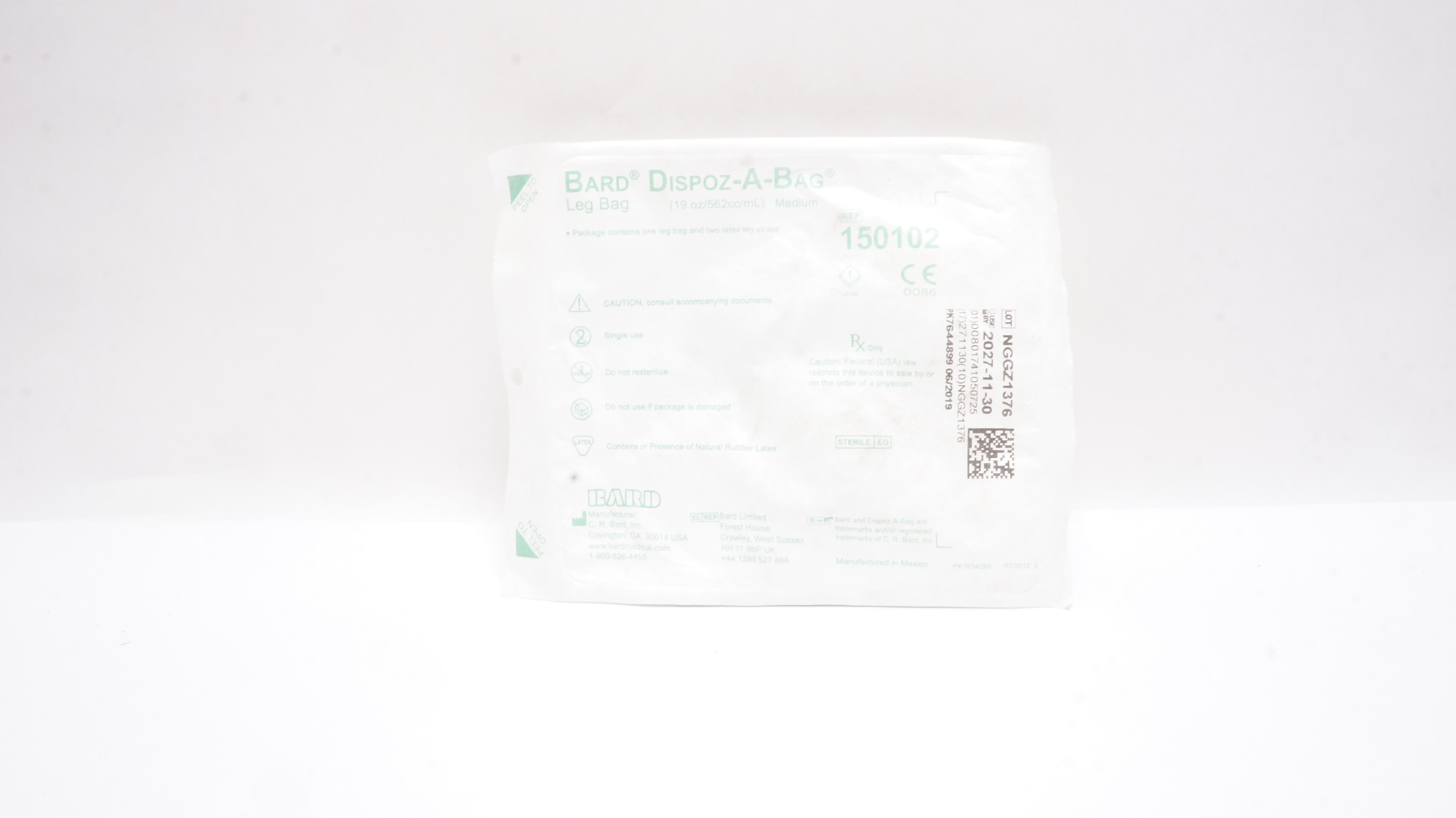 Bard 150102 Dispoz-A-Bag Leg Bag, Medium, 19oz/562cc/mL