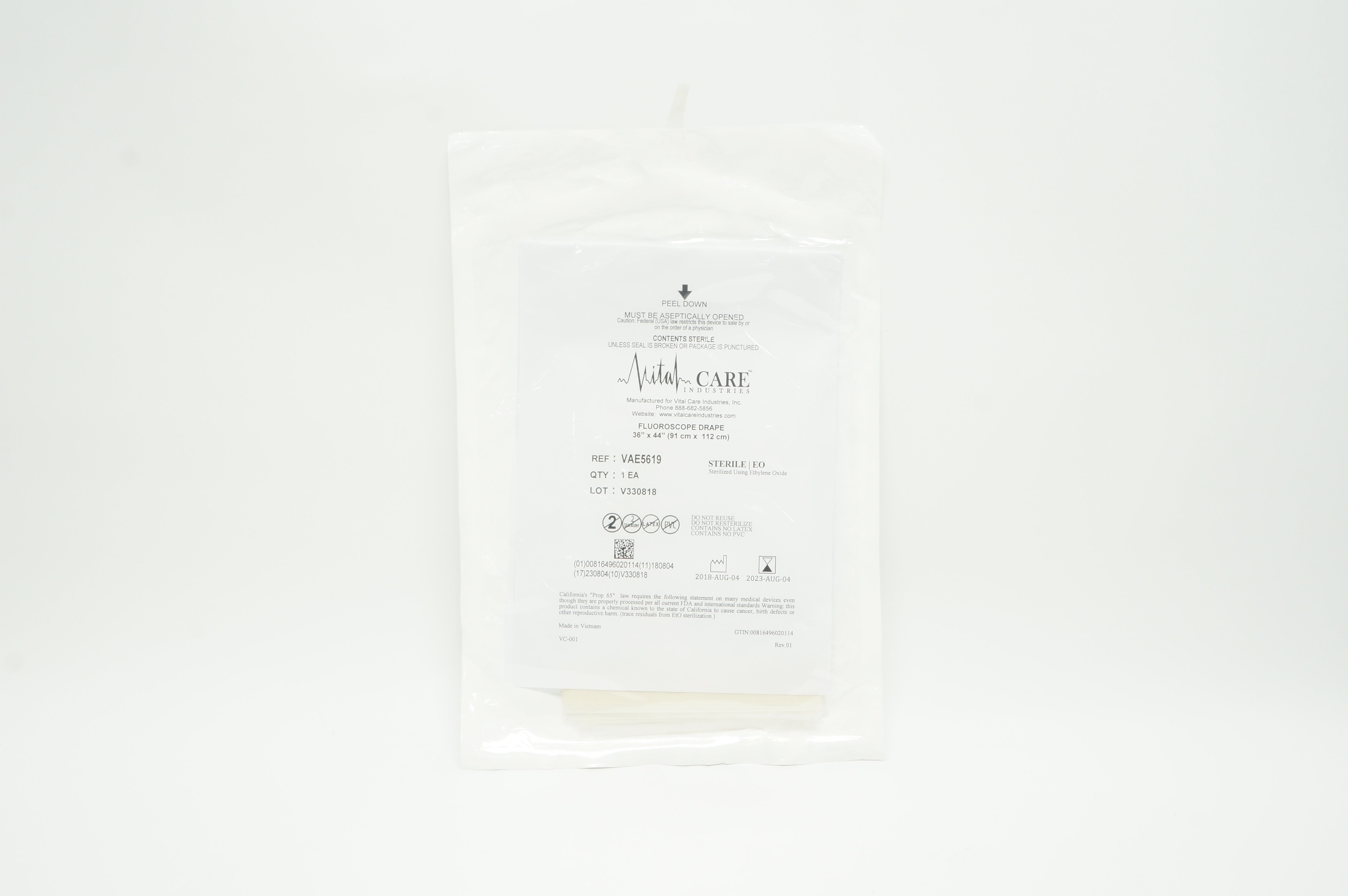 Vital Care VAE5619 Fluoroscope Drape 36inch x 44inch