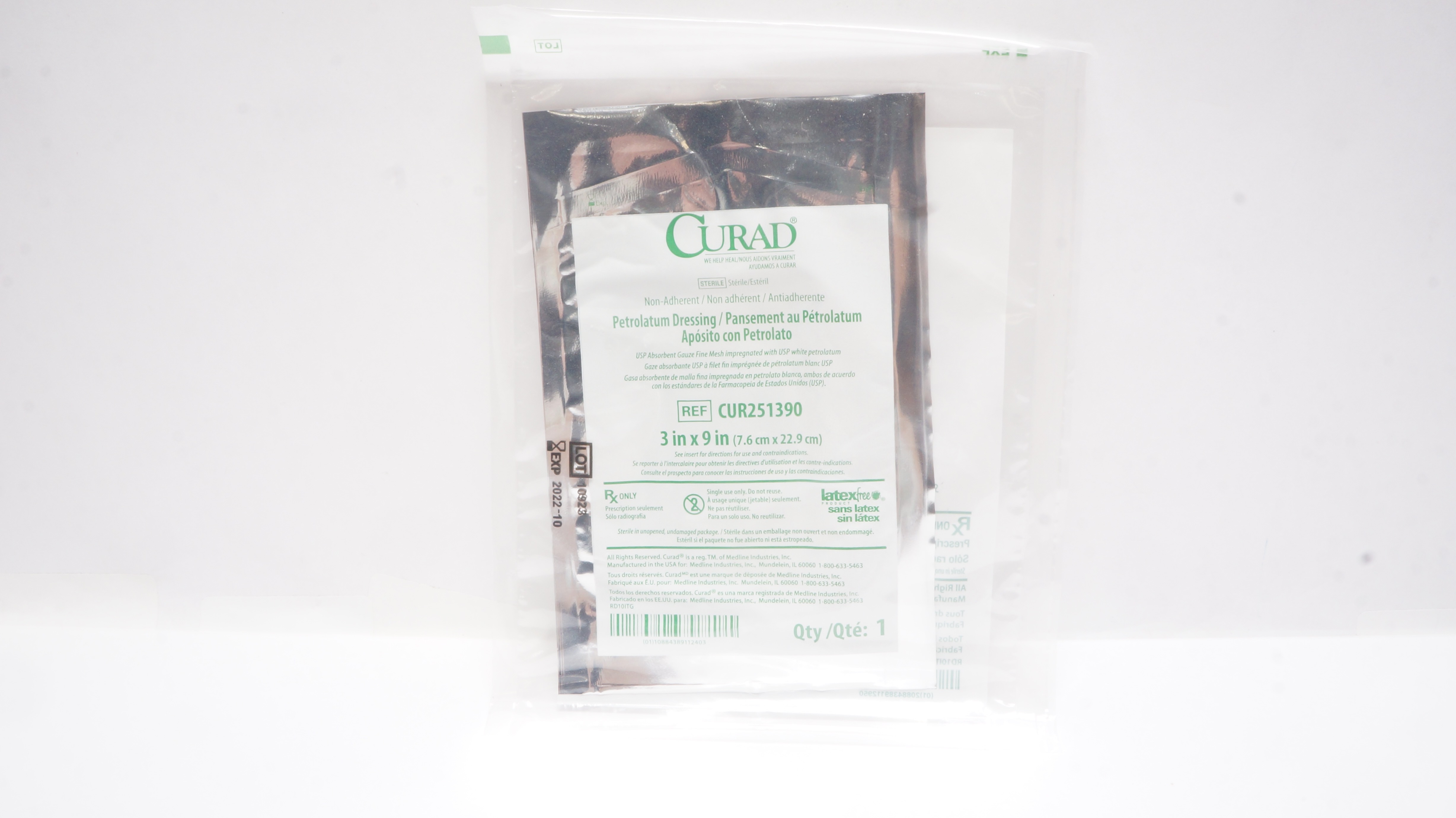 Medline CUR251390W Curad Petrolatum Dressing in Overwrap 3inch x 9inch (x)