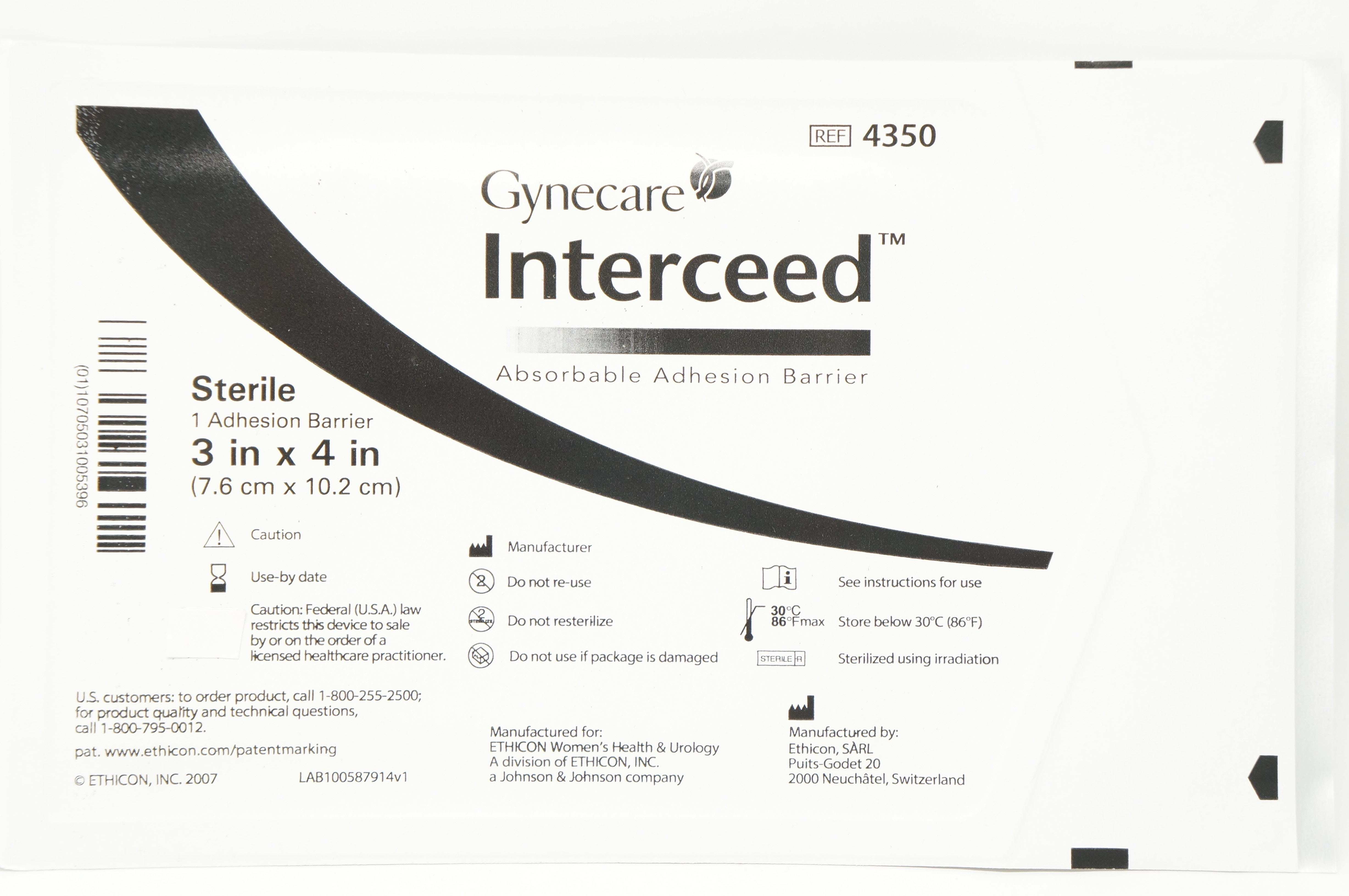 Ethicon 4350 Gynecare Interceed Absorbable Adhesive Barrier 3inch x 4inch
