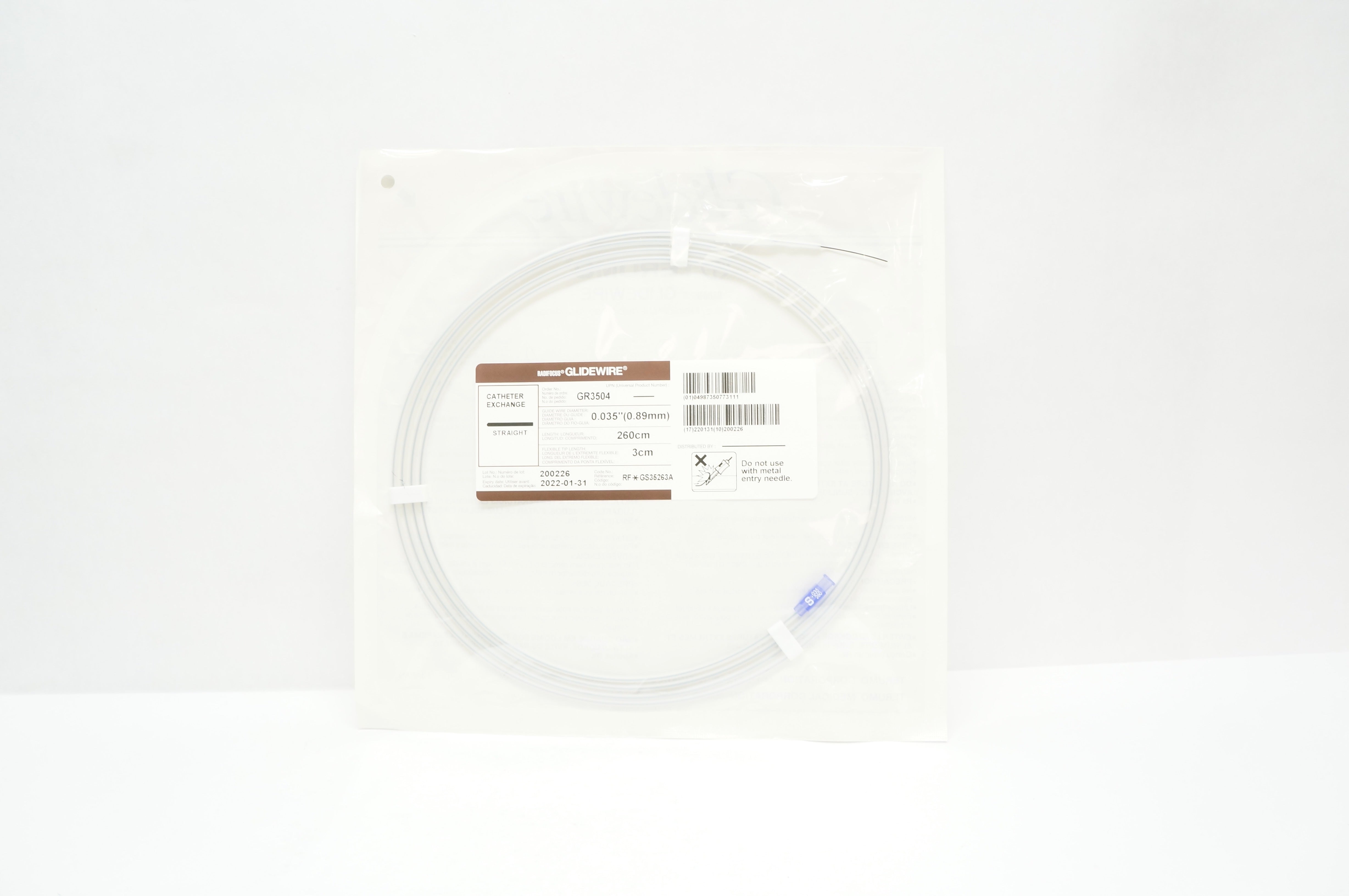 Terumo GR3504 Radiofocus Glidewire Straight 0.035inch x 260cm x 3cm (x)