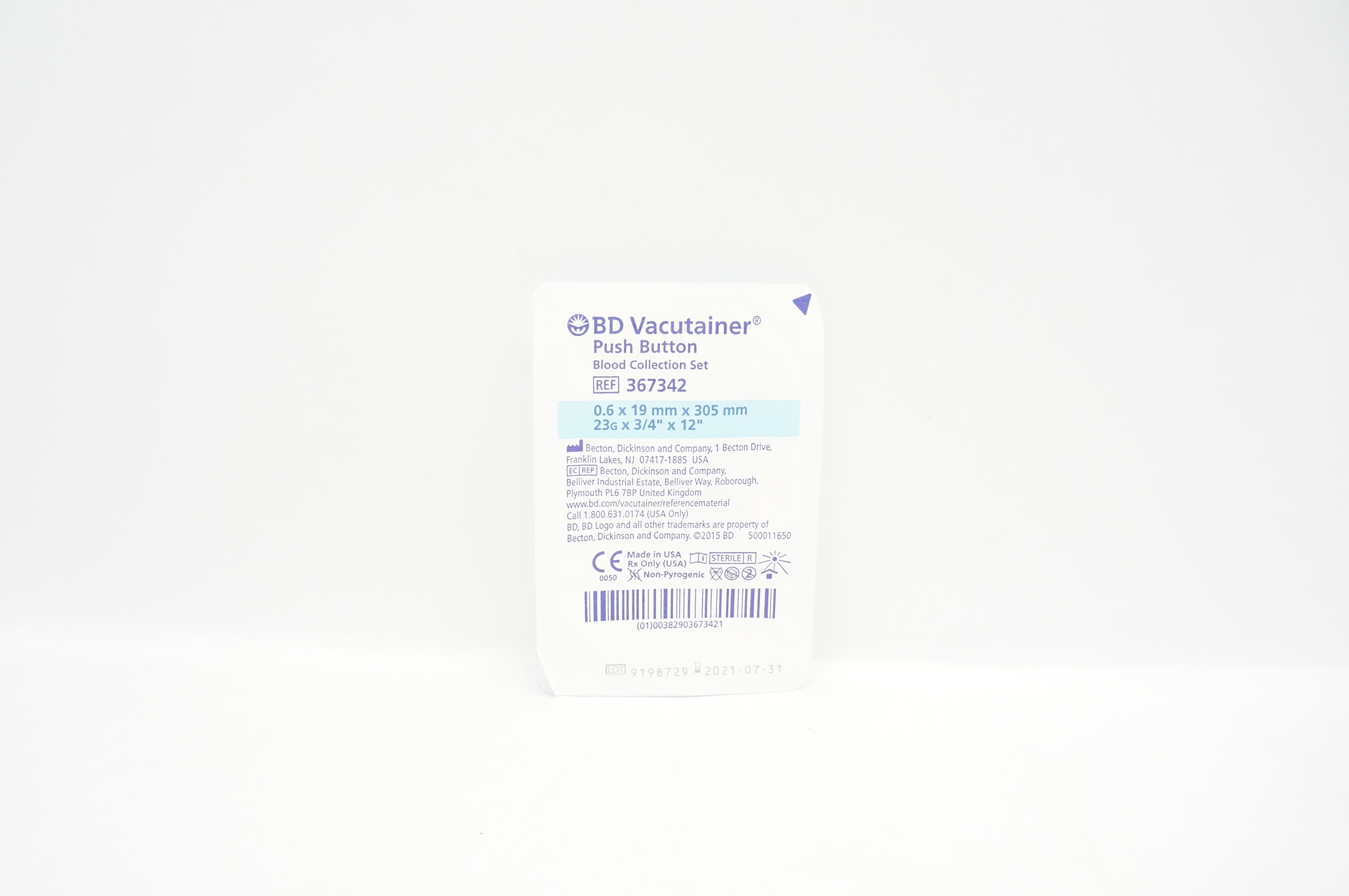 BD 367342 Vacutainer Push Button Blood Collection Set 23G x 3/4inch x 12inch (x)