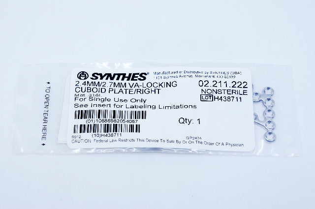 Synthes 02.211.222 2.4MM/2.7MM VA-LOCKING CUBOID PLATE/RIGHT