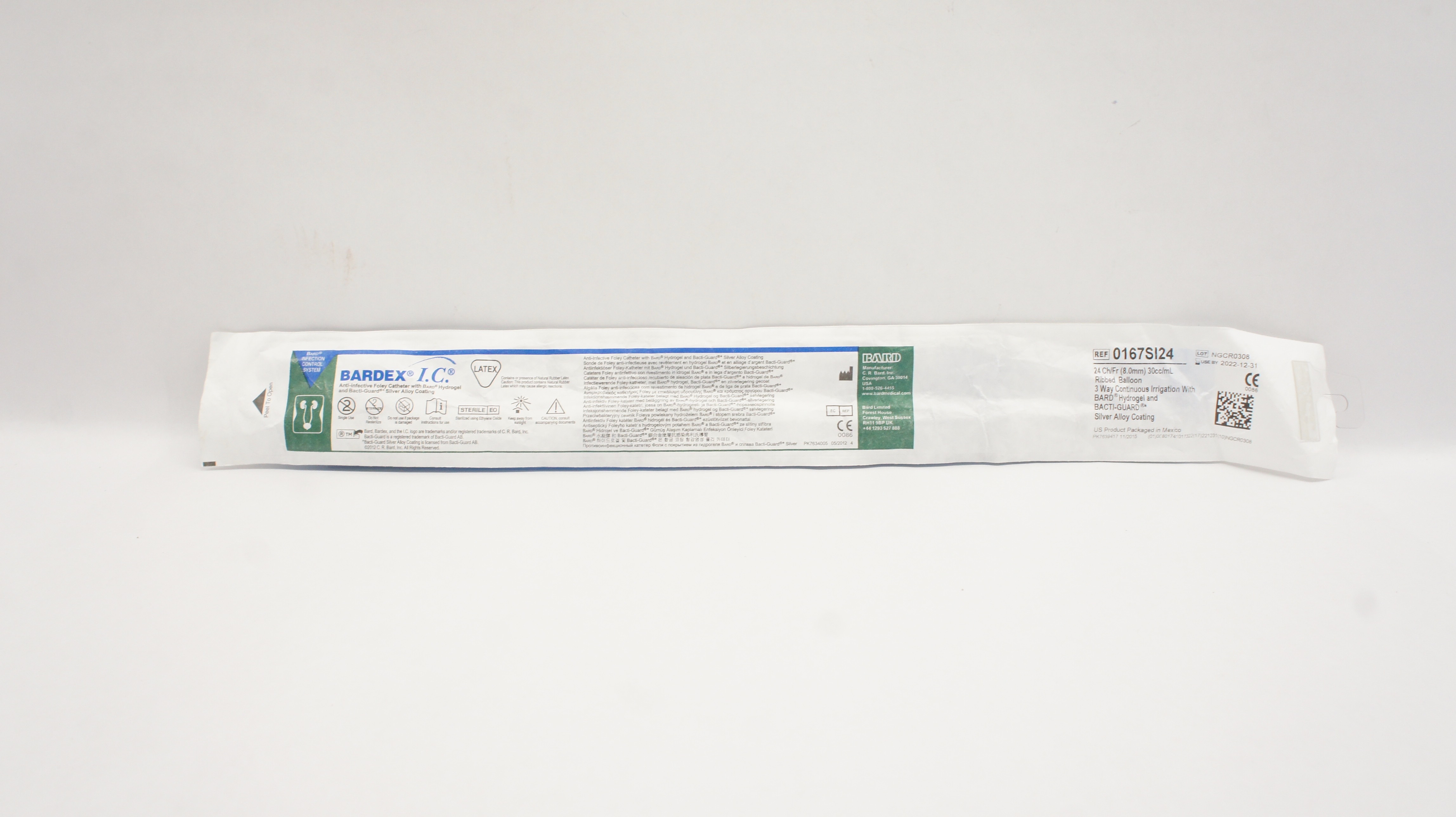 Bard 0167SI24 Bardex I.C. Anti-Infective Foley Cath. 24Ch/Fr 30cc/mL Balloon