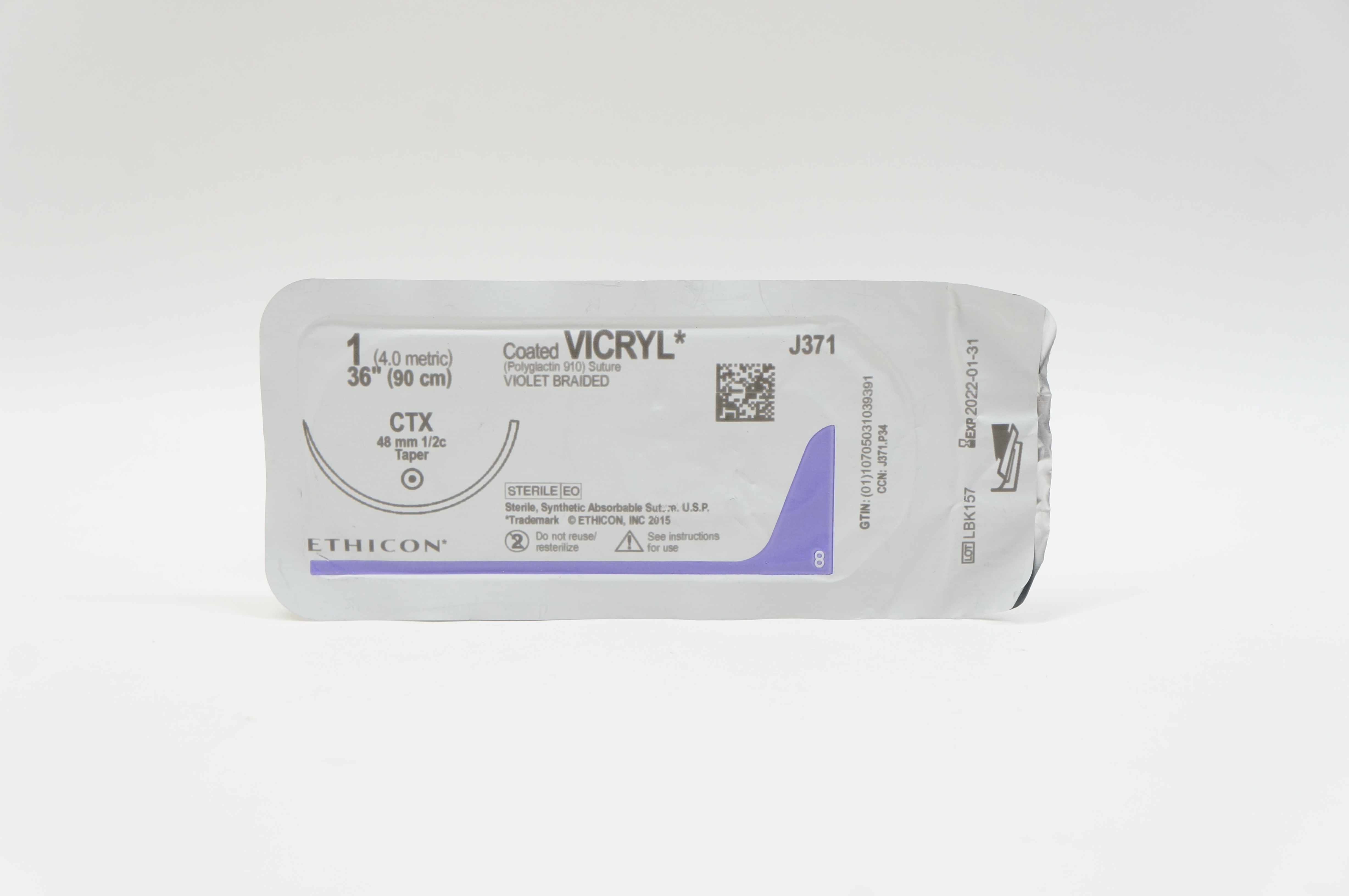 Ethicon J371 1 VICRYL, CTX, 48mm 1/2c Taper, 36inch