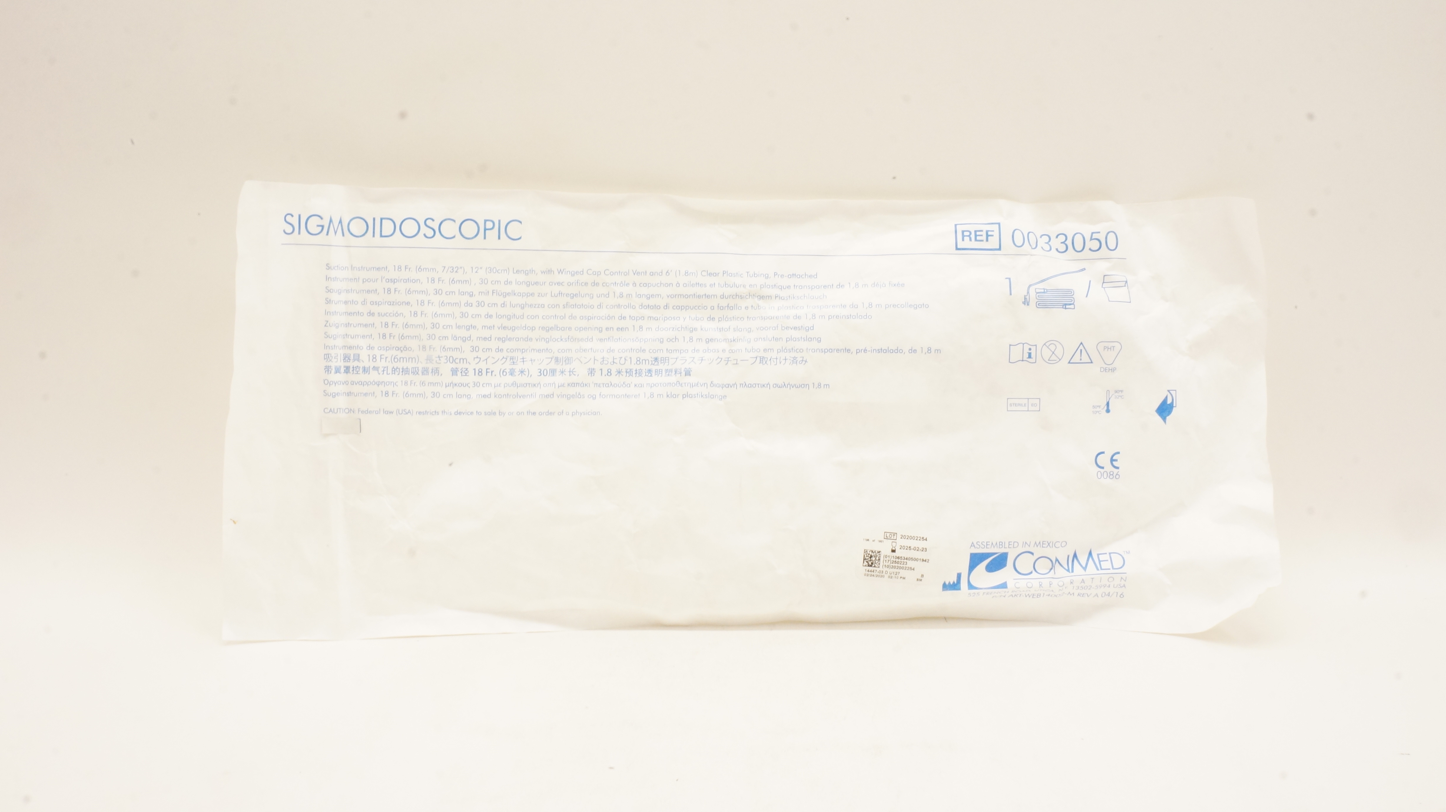 ConMed 0033050 SIGMOIDOSCOPIC Suction Instrument, 18Fr x 12inch