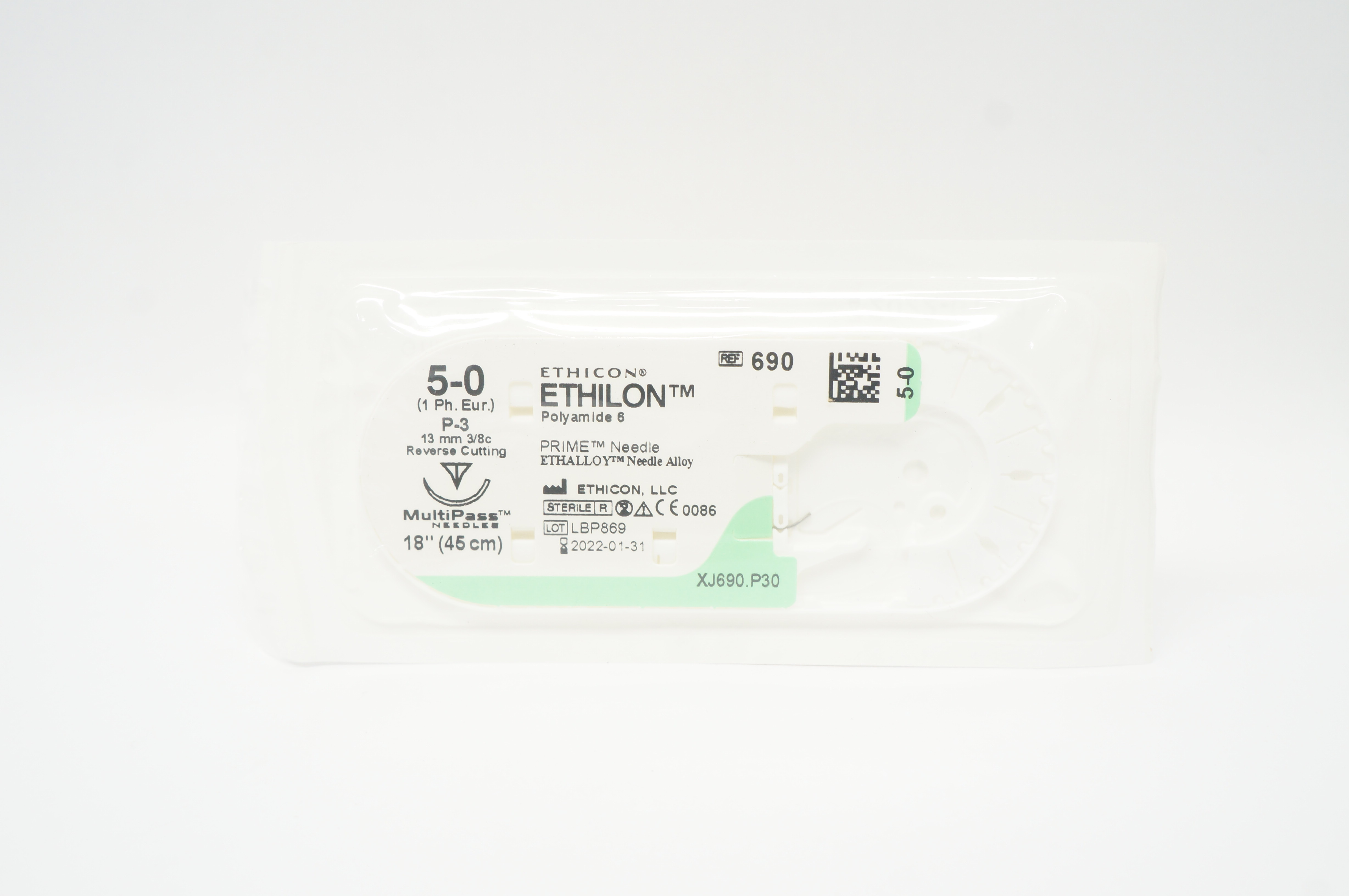Ethicon 690 5-0 ETHILON Nylon Stre P-3 13mm 3/8c Reverse Cutting 18inch (x)
