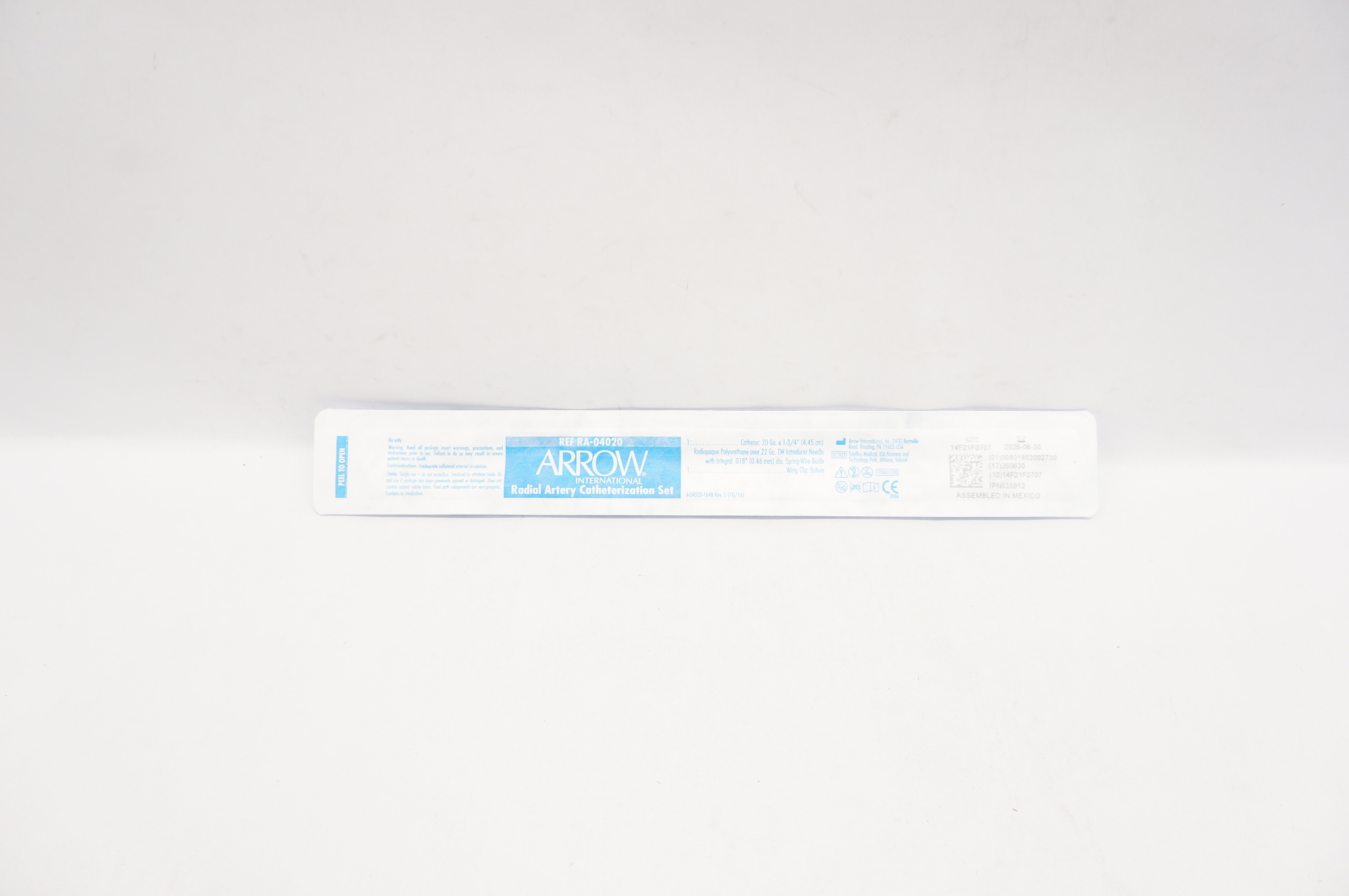 Arrow RA-04020 Radial Artery Catheterization Set 20Ga x 1-3/4 inch