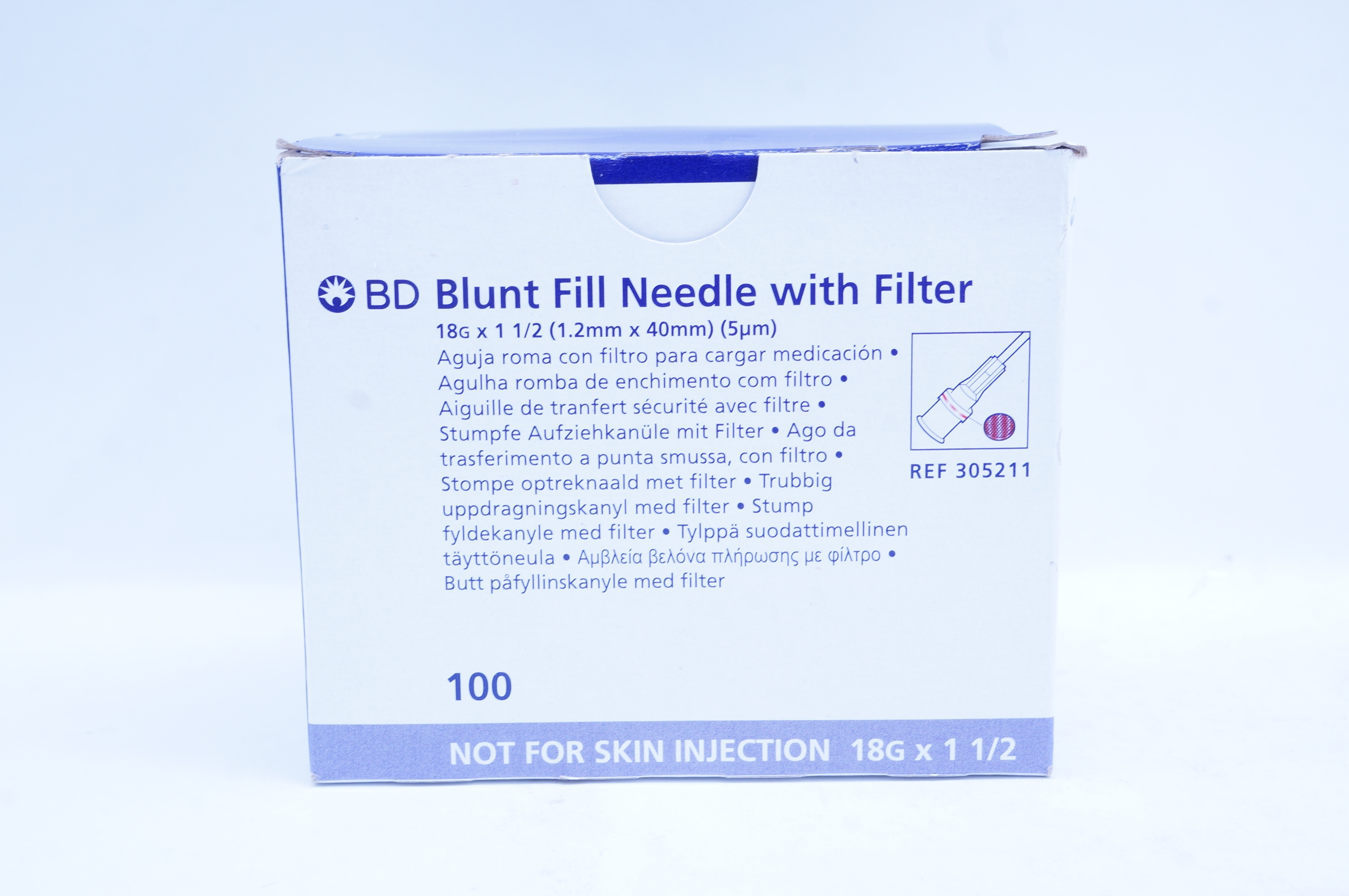 BD 305211 Blunt Fill Ndle with Filter 18G x 1-1/2inch - Box of 100