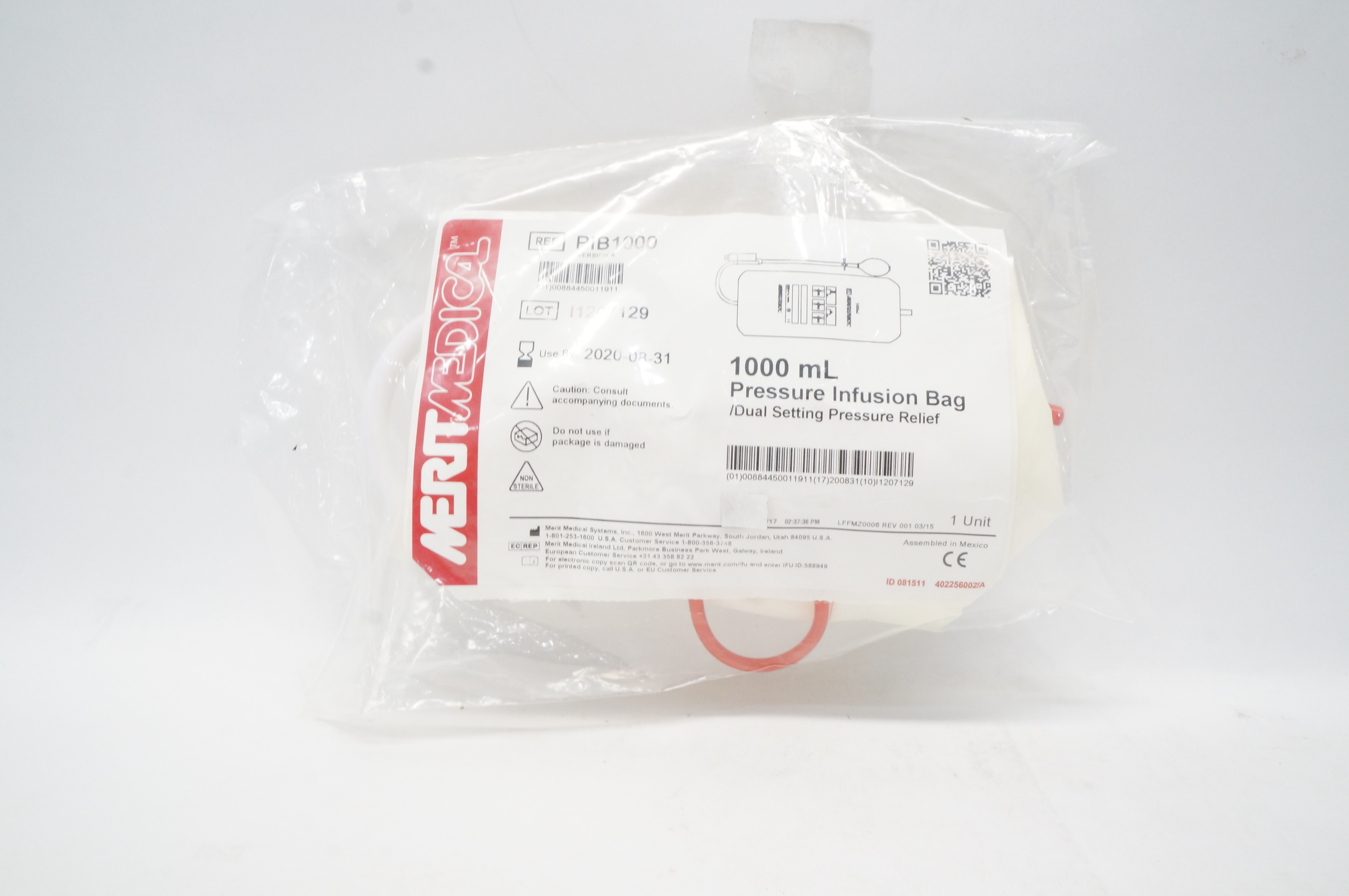 Merit Medical PIB1000 1000mL Pressure Infusion Bag Dual Setting Pressure (x)