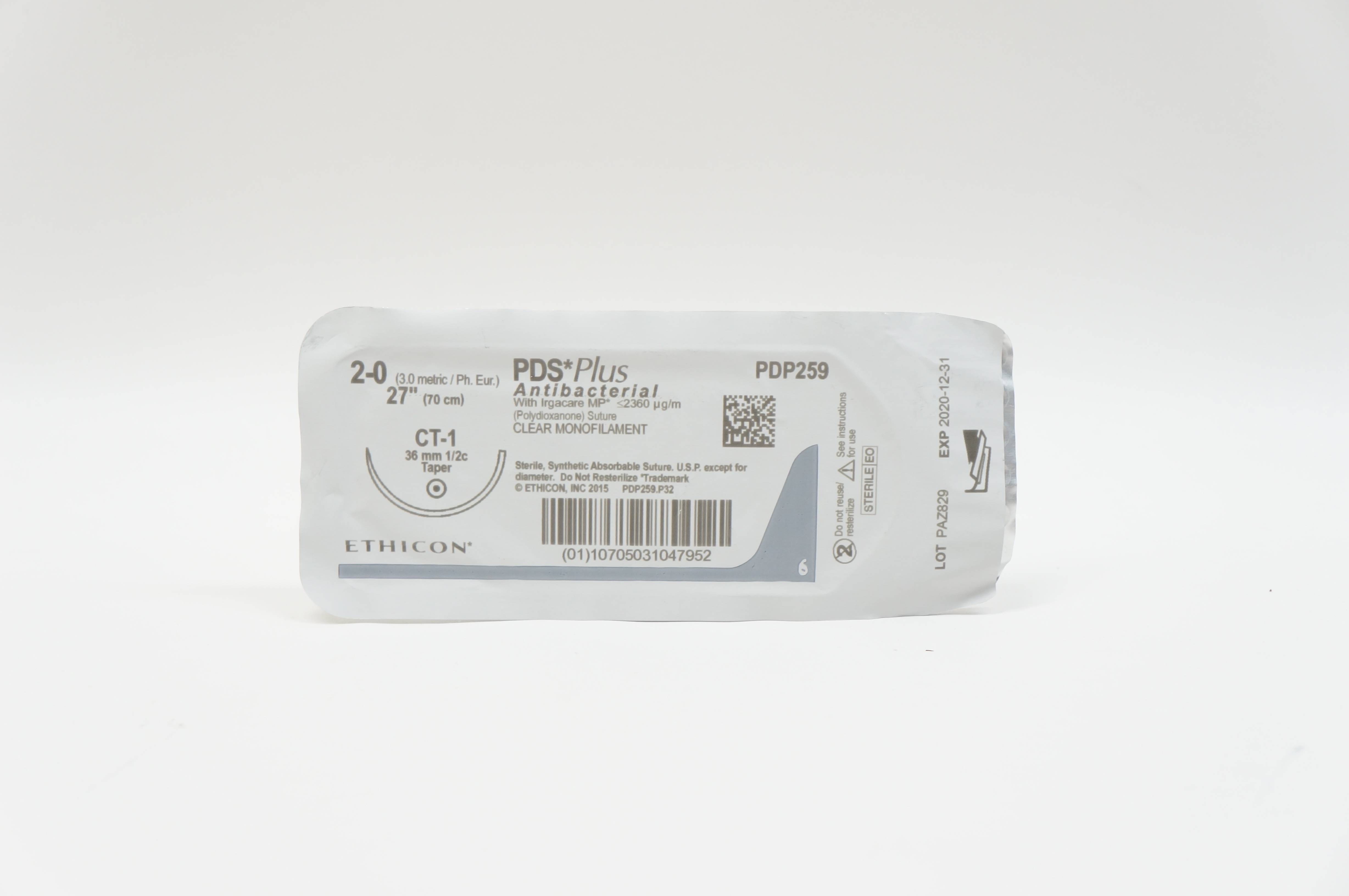 Ethicon PDP259 2-0 PDS Plus, CT-1, 36mm 1/2c Taper, 27inch