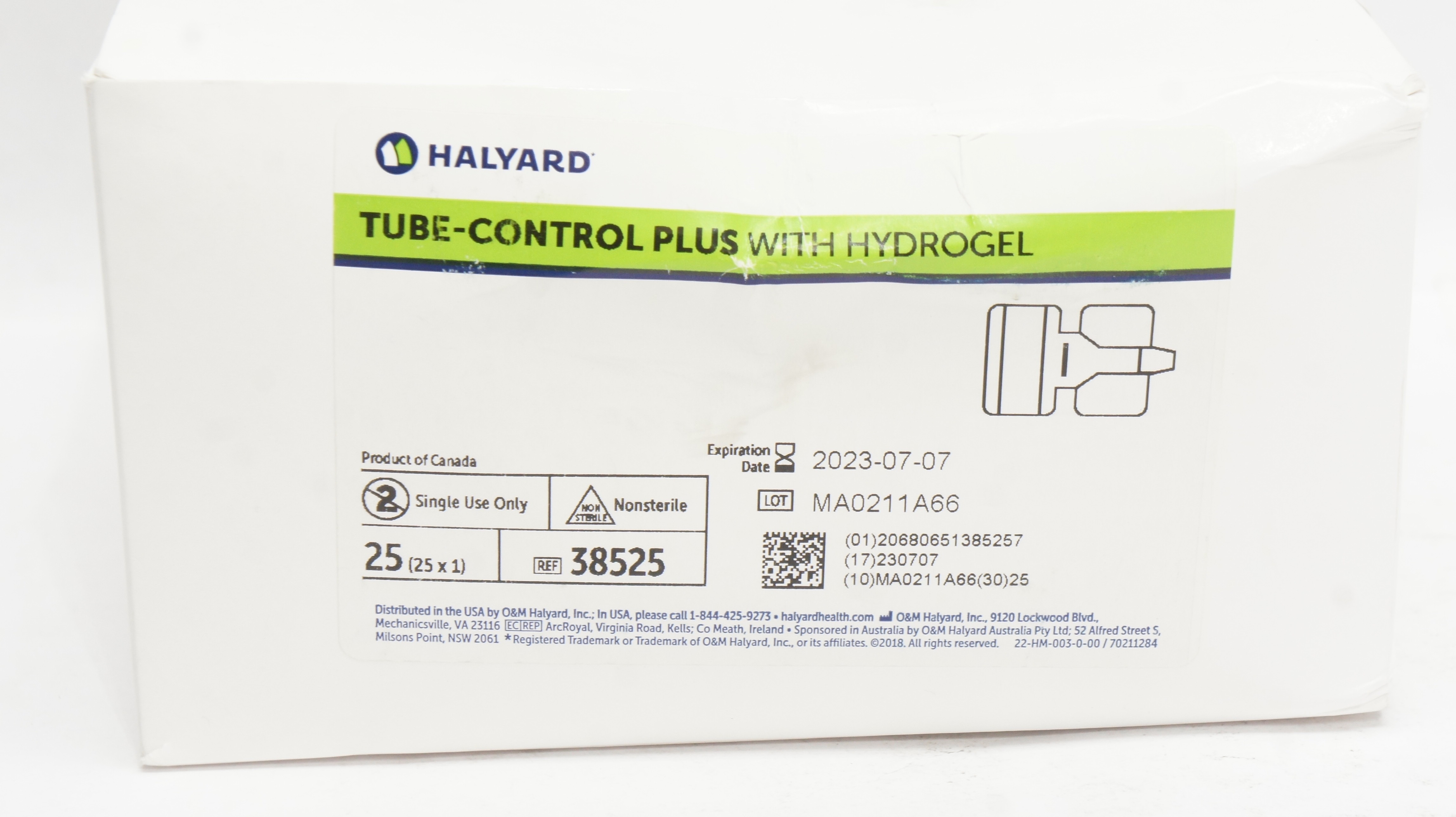 Halyard 38525 Tube-Control Plus With Hydrogel (x) - Box of 25