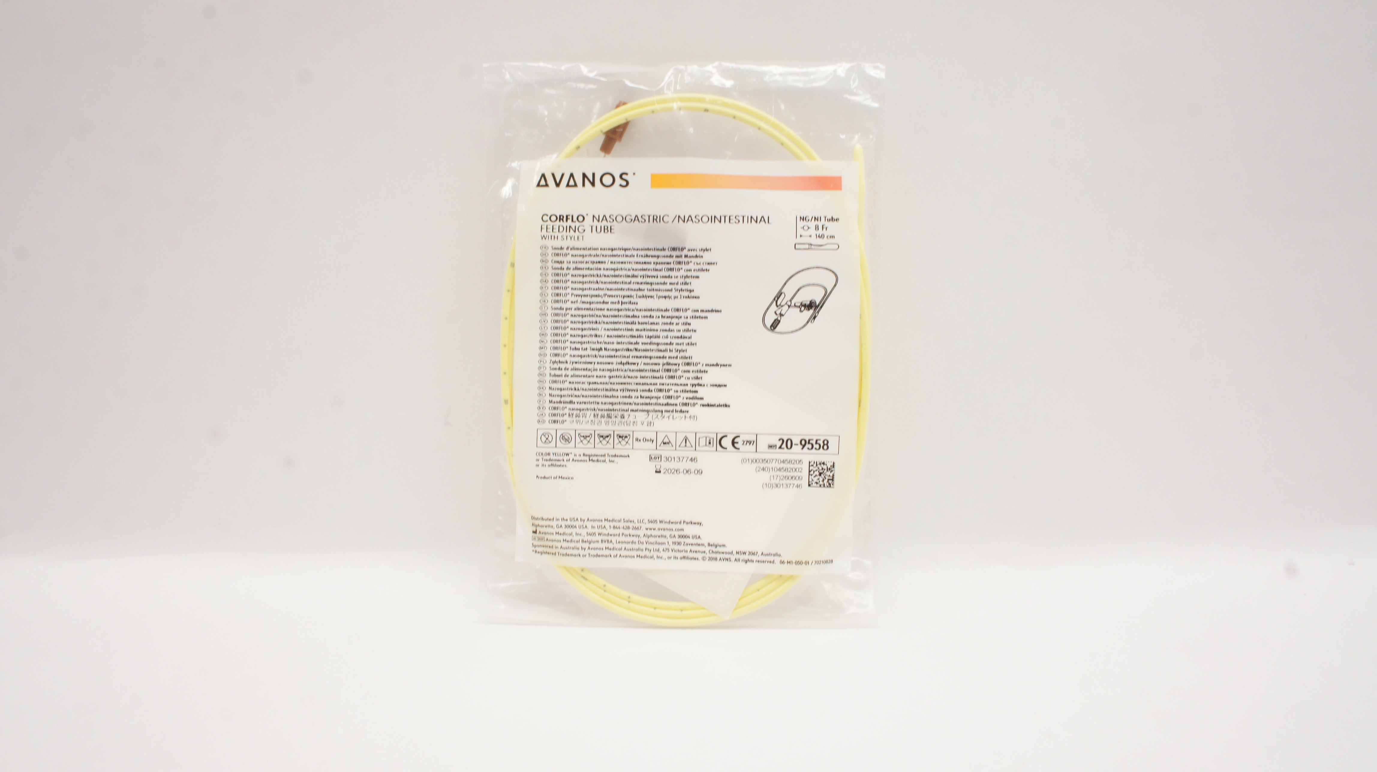 Avanos 20-9558 Nasogastric/Nasointestinal Feeding Tube 8Fr x 140cm
