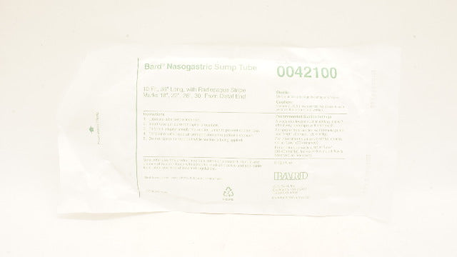 Bard 0042100 Nasogastric Sump Tube with Radiopaque Stripe 10Fr x 36inch