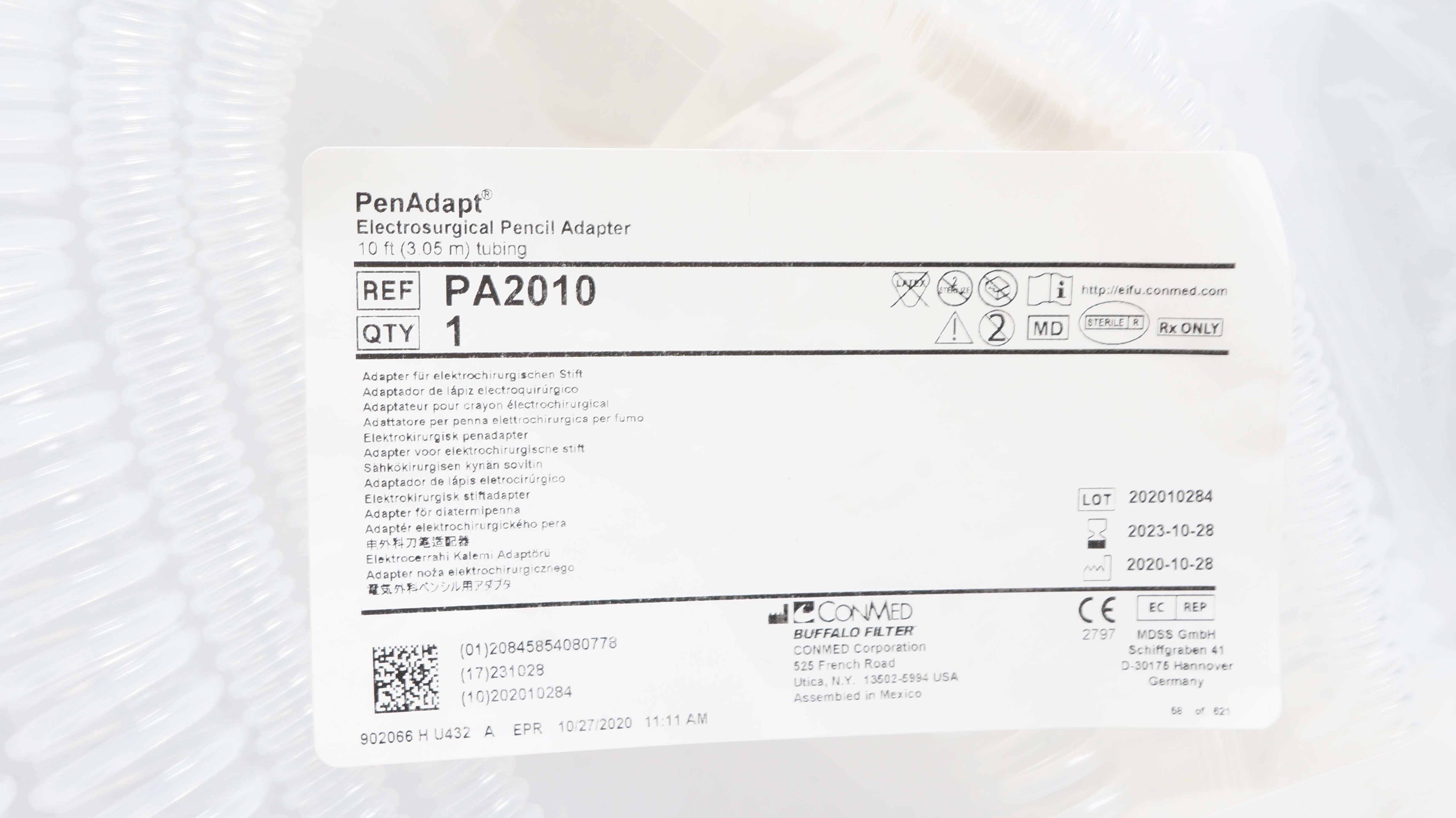 ConMed PA2010 Buffalo PenAdapt Electrosurgical Pencil Adapter 10ft. Tubing(x)