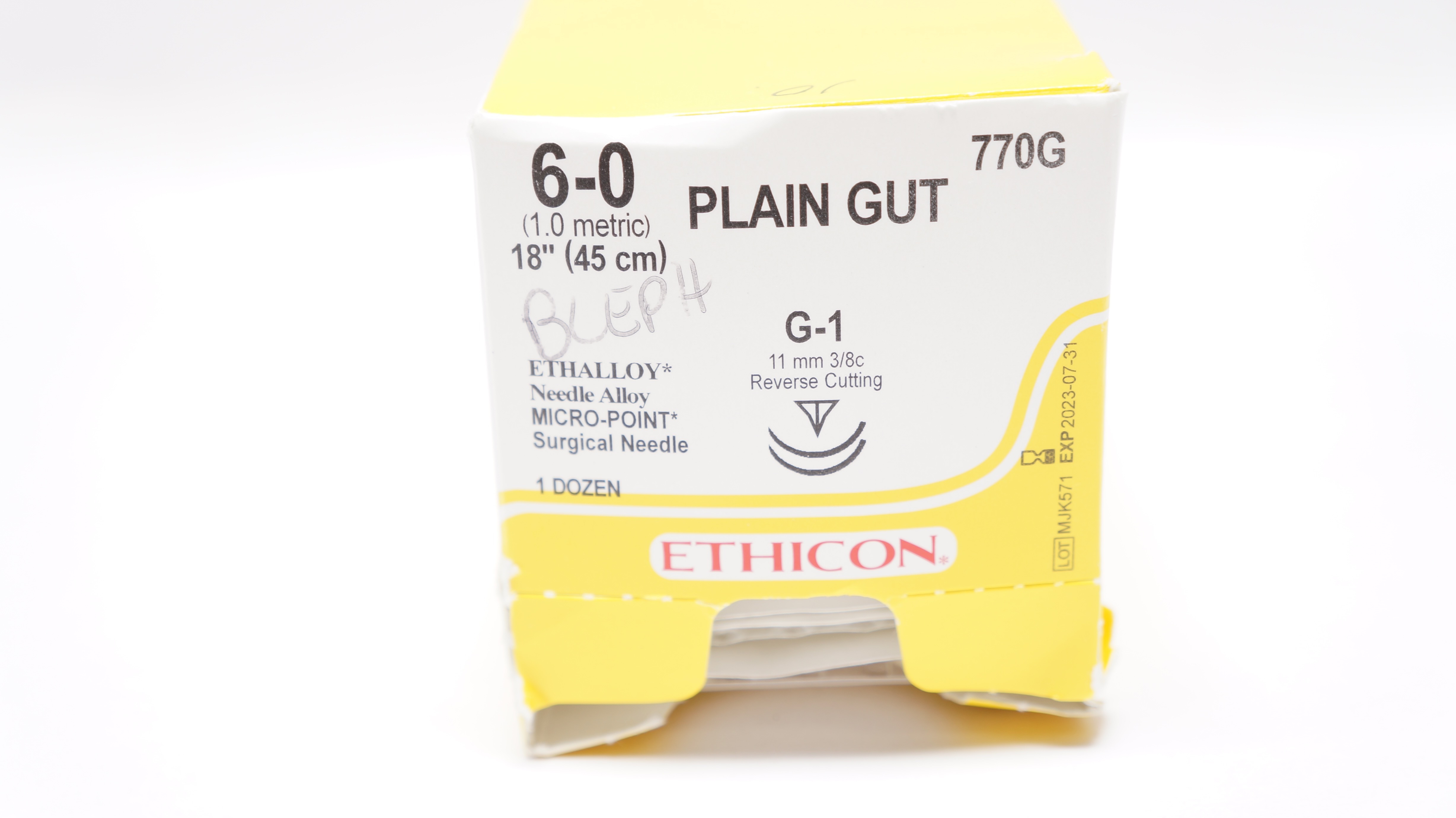 Ethicon 770G 6-0 Plain Gut G-1 11mm 3/8c Reverse Cutting 18In - Box of 10 (x)