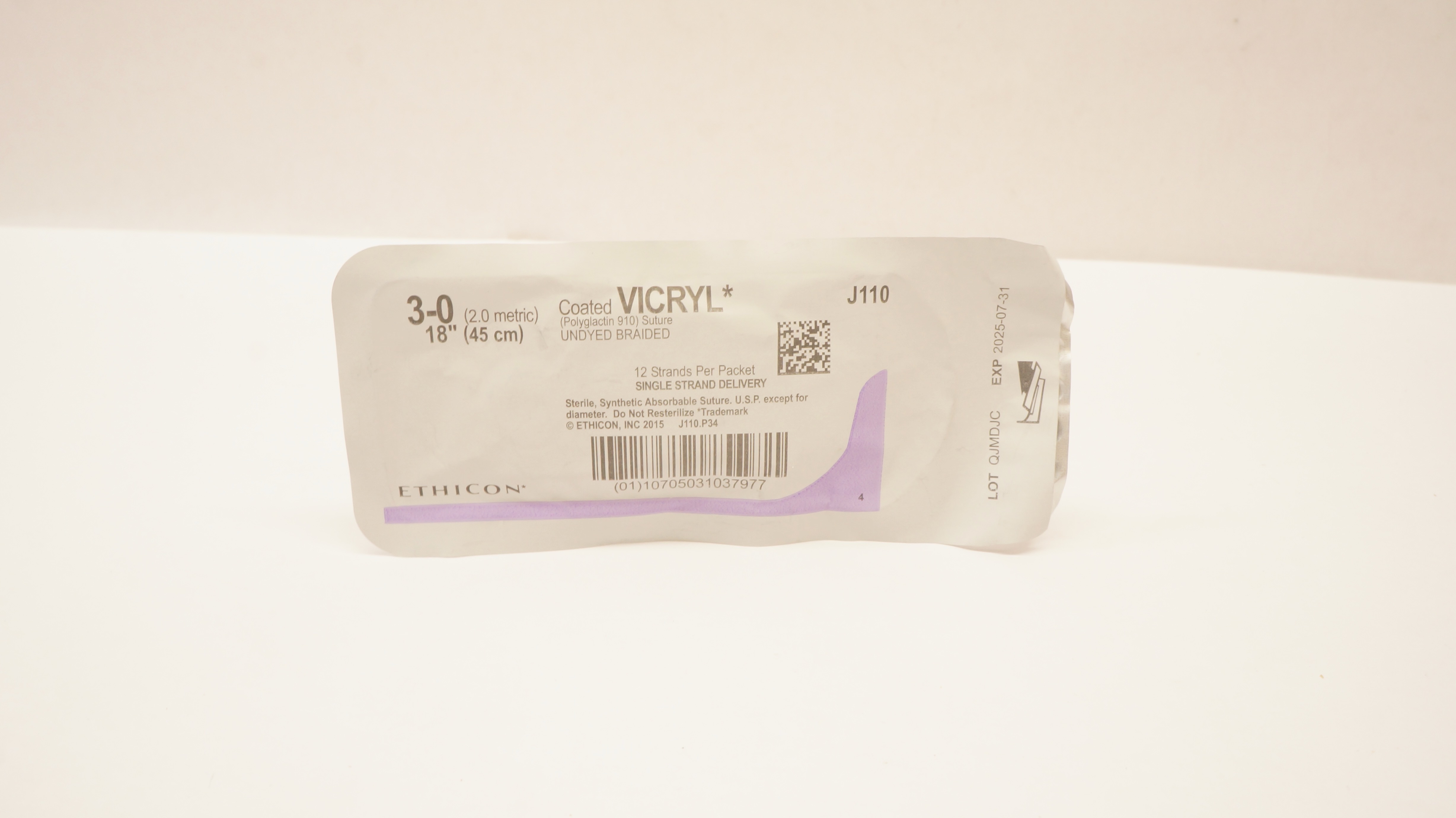 Ethicon J110 3-0 Coated VICRYL Polyglactin 910 Stre Undyed Braided 18inch