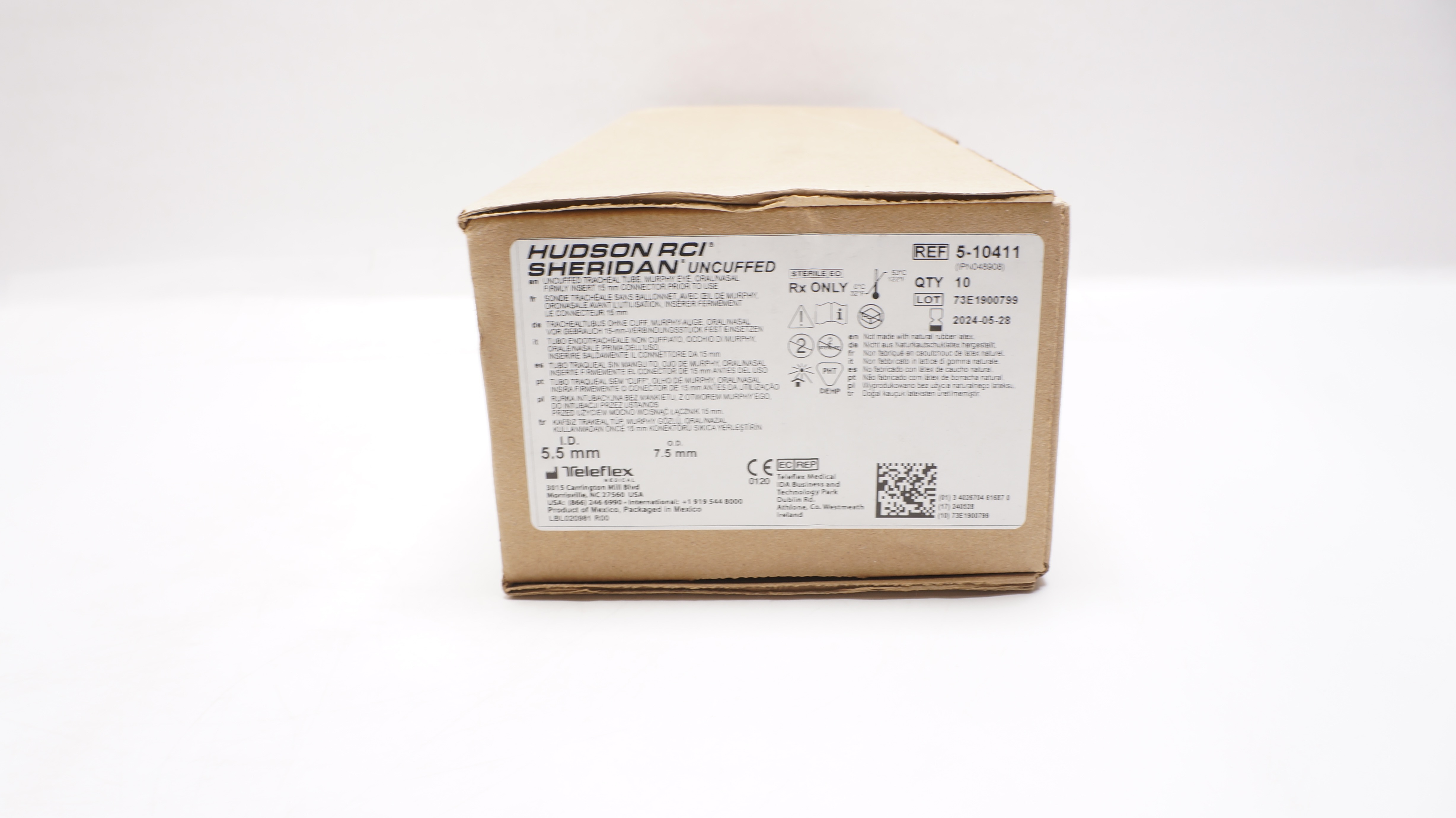 Hudson RCI 5-10411 Uncuffed Tracheal Tube Murphy Eye 5.5 x 7.5mm - Box of 9