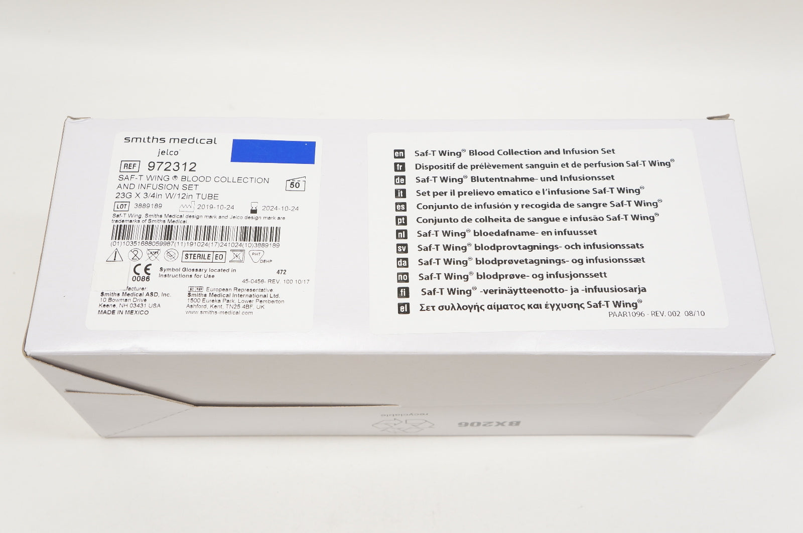 Smiths Medical 972312 Saf-T Wing Blood Collection & Infusion Set 23G - Box of 50