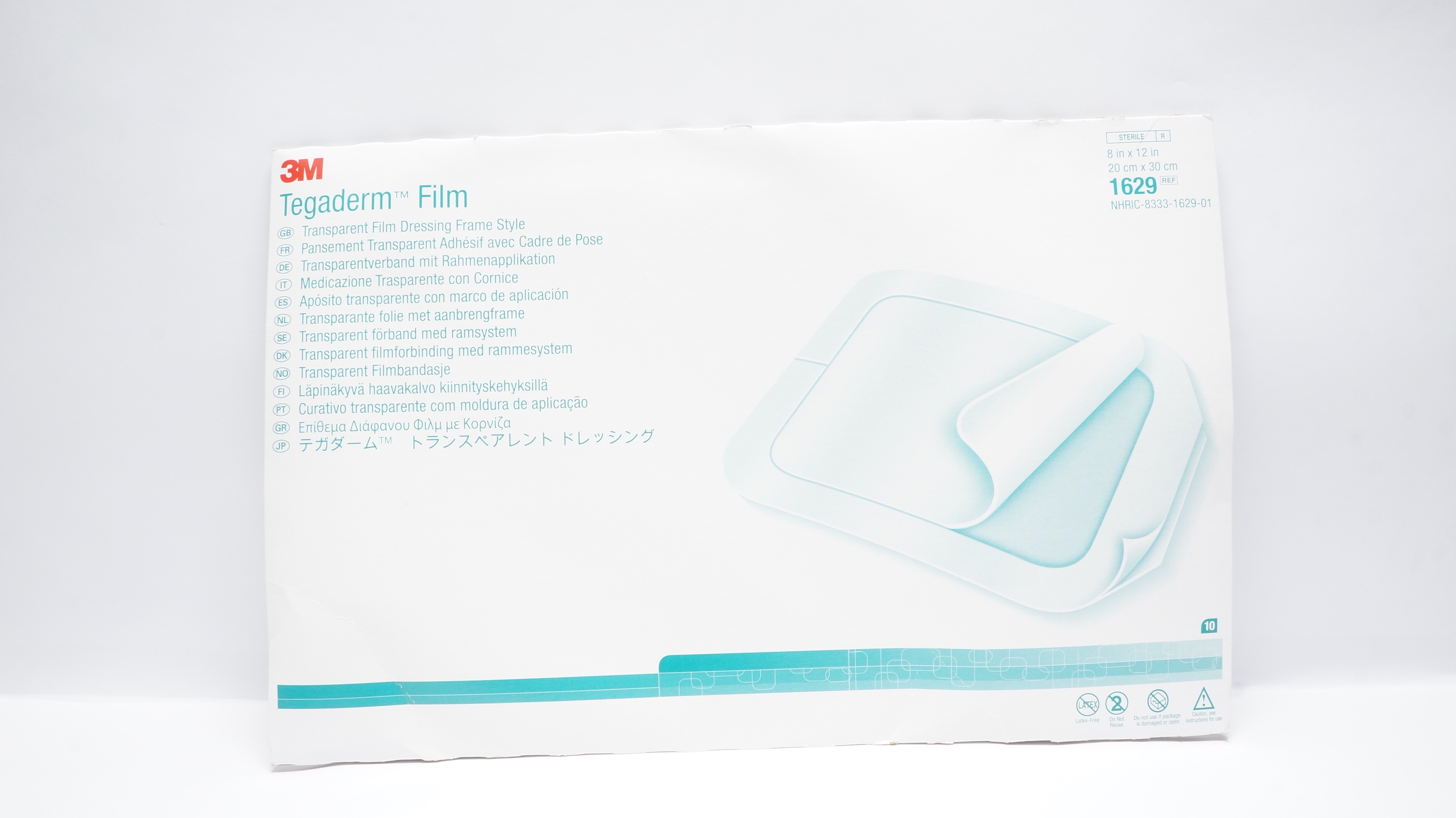 3M 1629 Tegaderm Transparent Film Dressing Frame Style 8 x 12in (x) - Box of 10