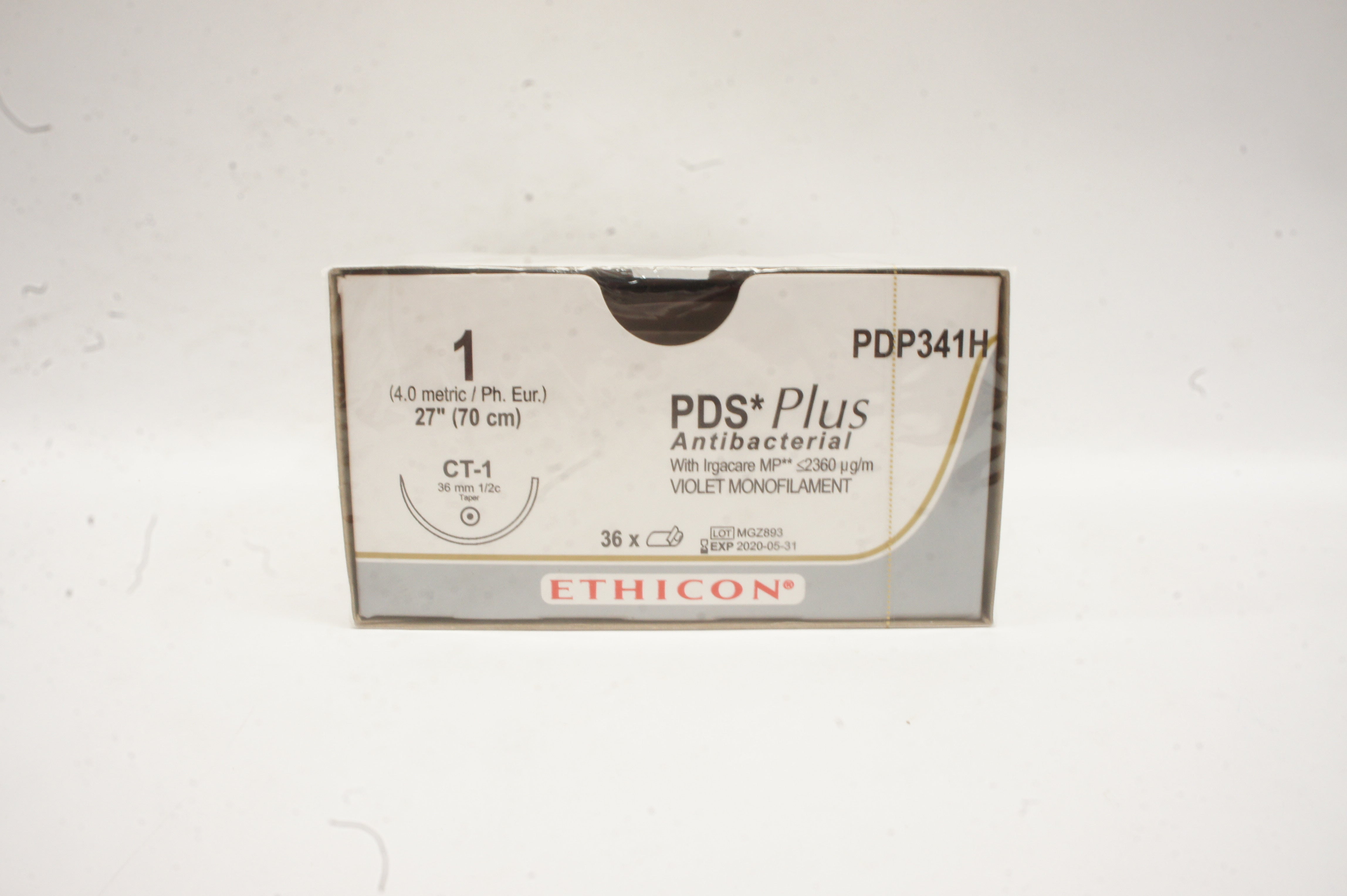 Ethicon PDP341H 1 PDS Plus, CT-1 36mm 1/2c Taper, 27inch (x) - Box of 36