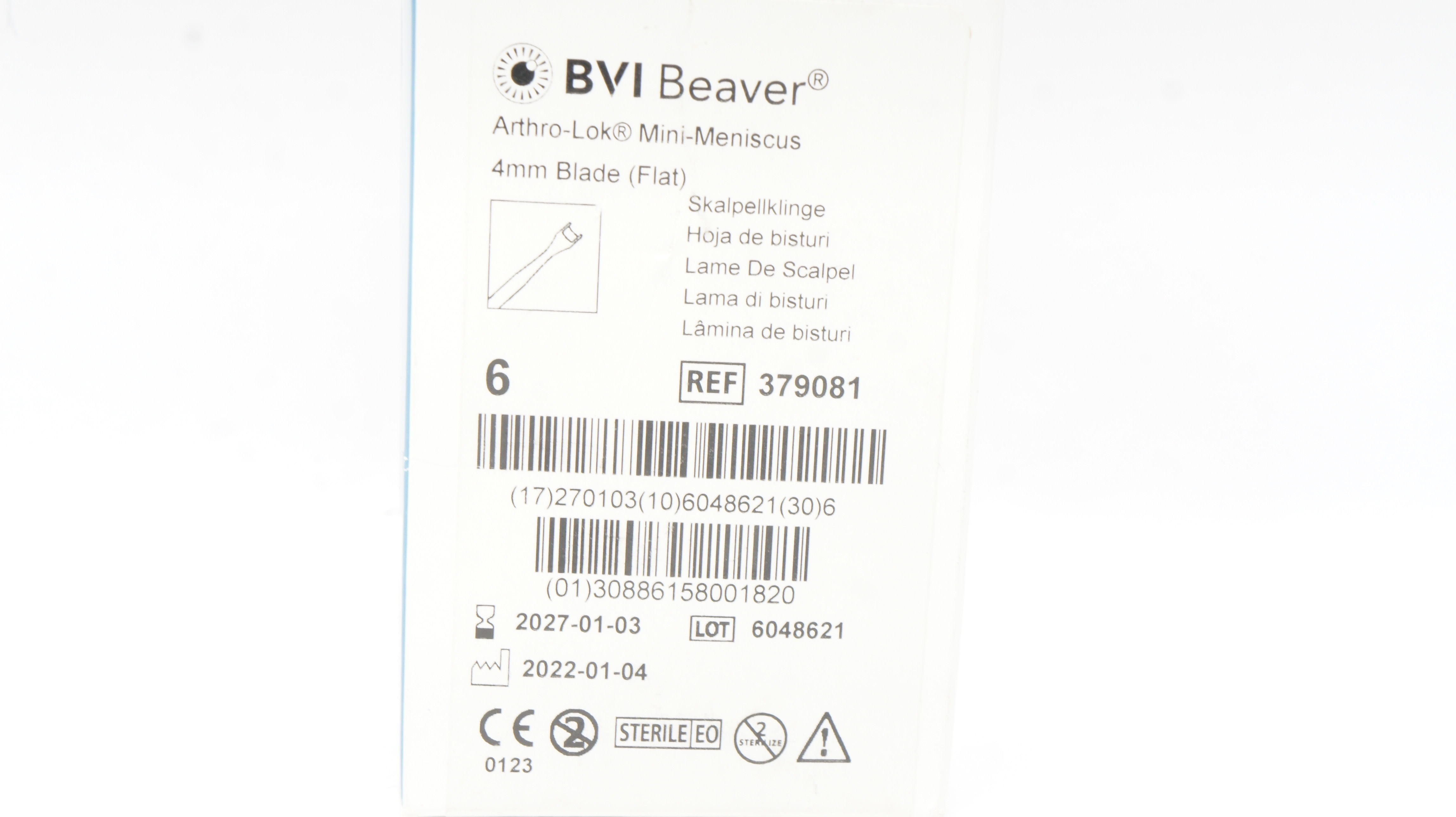 BVI Beaver Visitec 379081 Arthro-Lok Mini-Meniscus 4mm Blade Flat - Box of 5