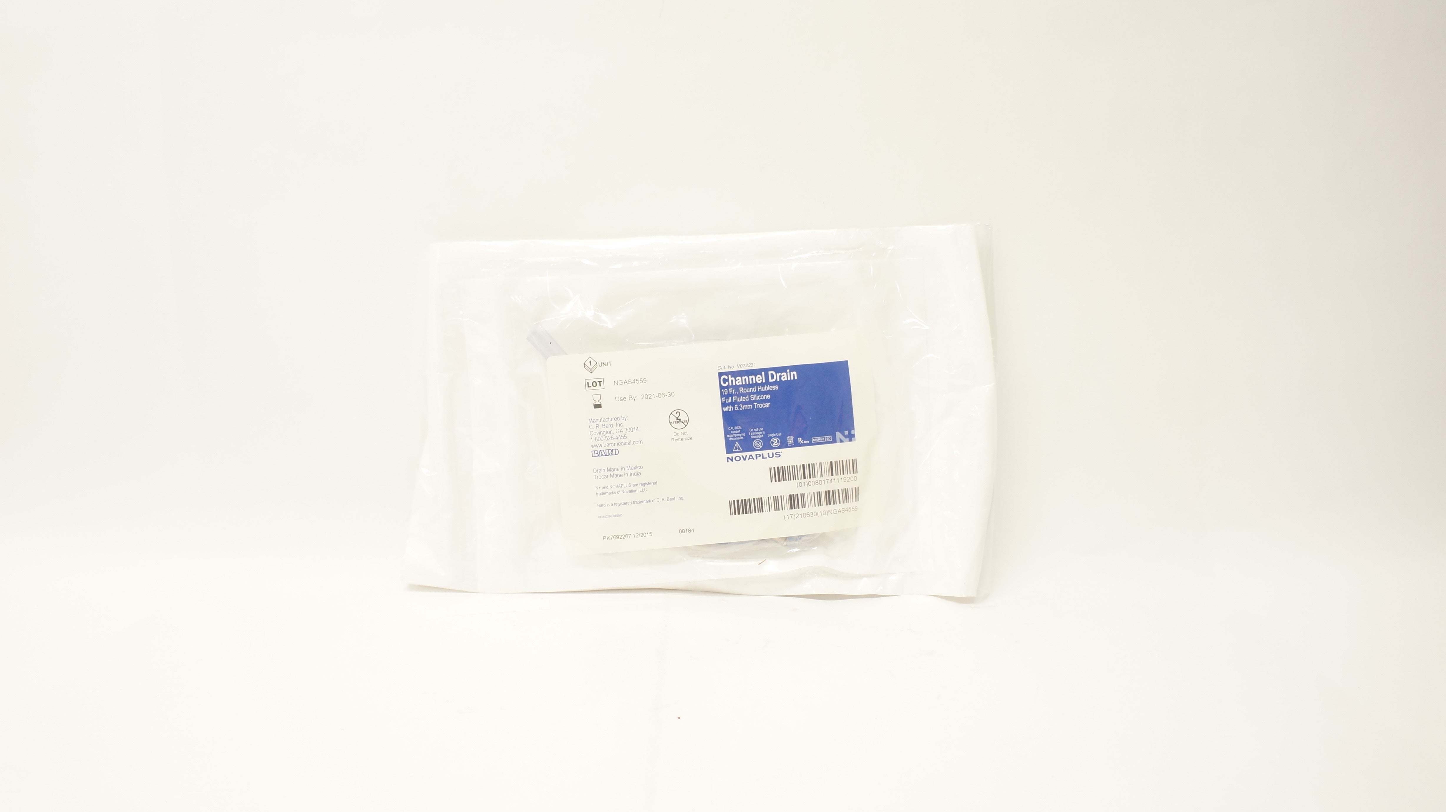 Bard V072231 Novaplus Channel Drain 19Fr Round Hubless Full Fluted Silicone (x)